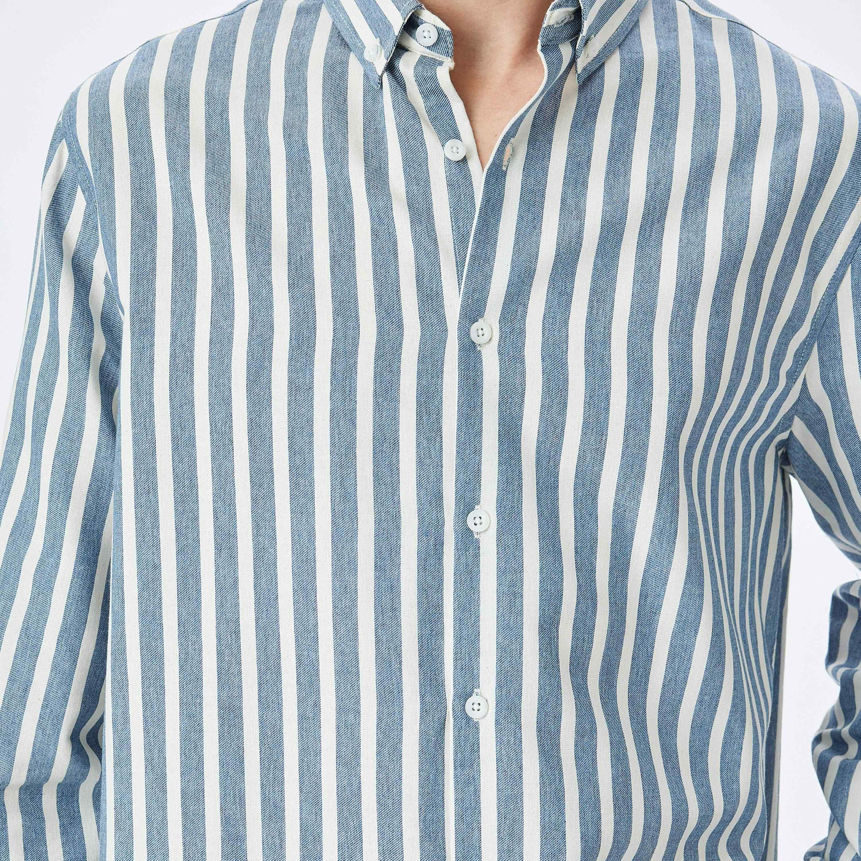 قميص كوتون سليم فيت سترايبس بياقة بأكمام طويلة وأكمام طويلة-men-clothing-shirts-image-3