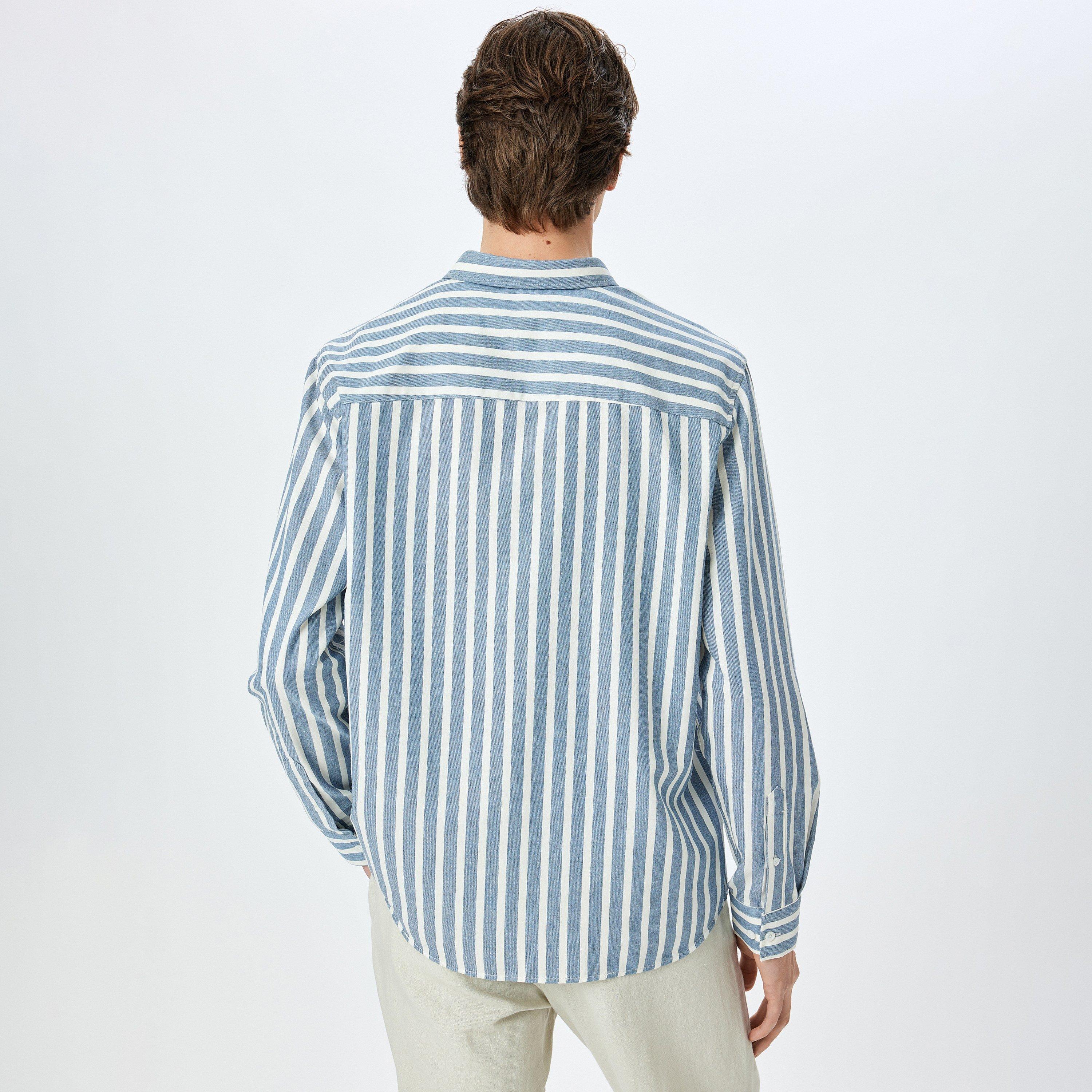 Koton Slim Fit Stripes Button-Down Collar Long Sleeves Men's Shirt-men-clothing-shirts-image-4