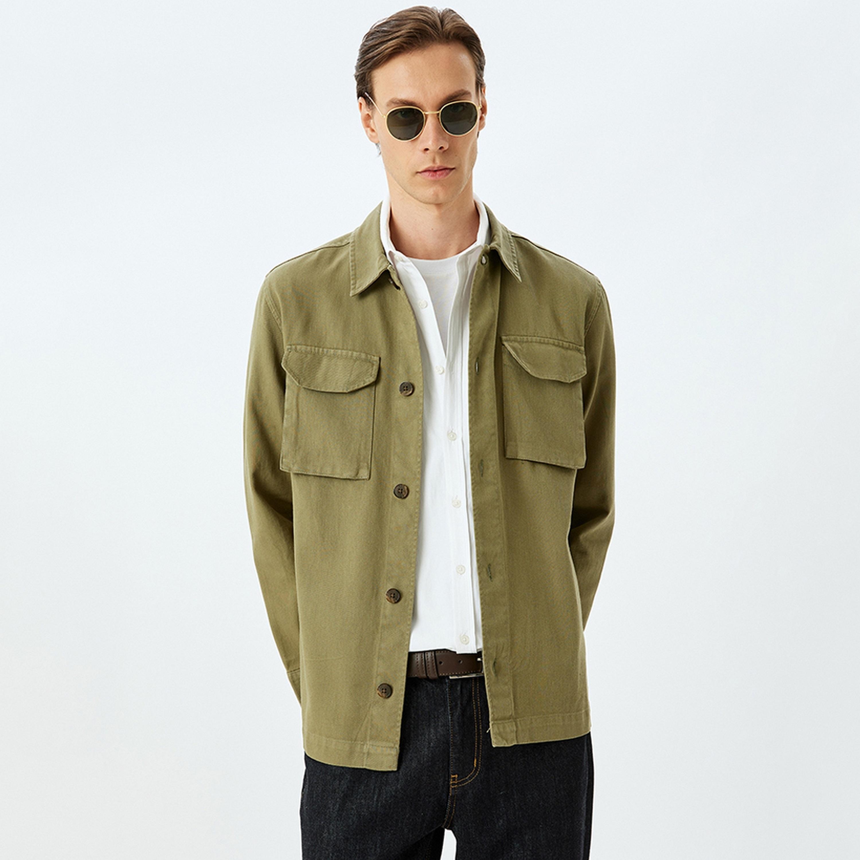 KOTON Regular Fit Plain Collared Long Sleeves Men's Shirt-men-clothing-shirts-image-1