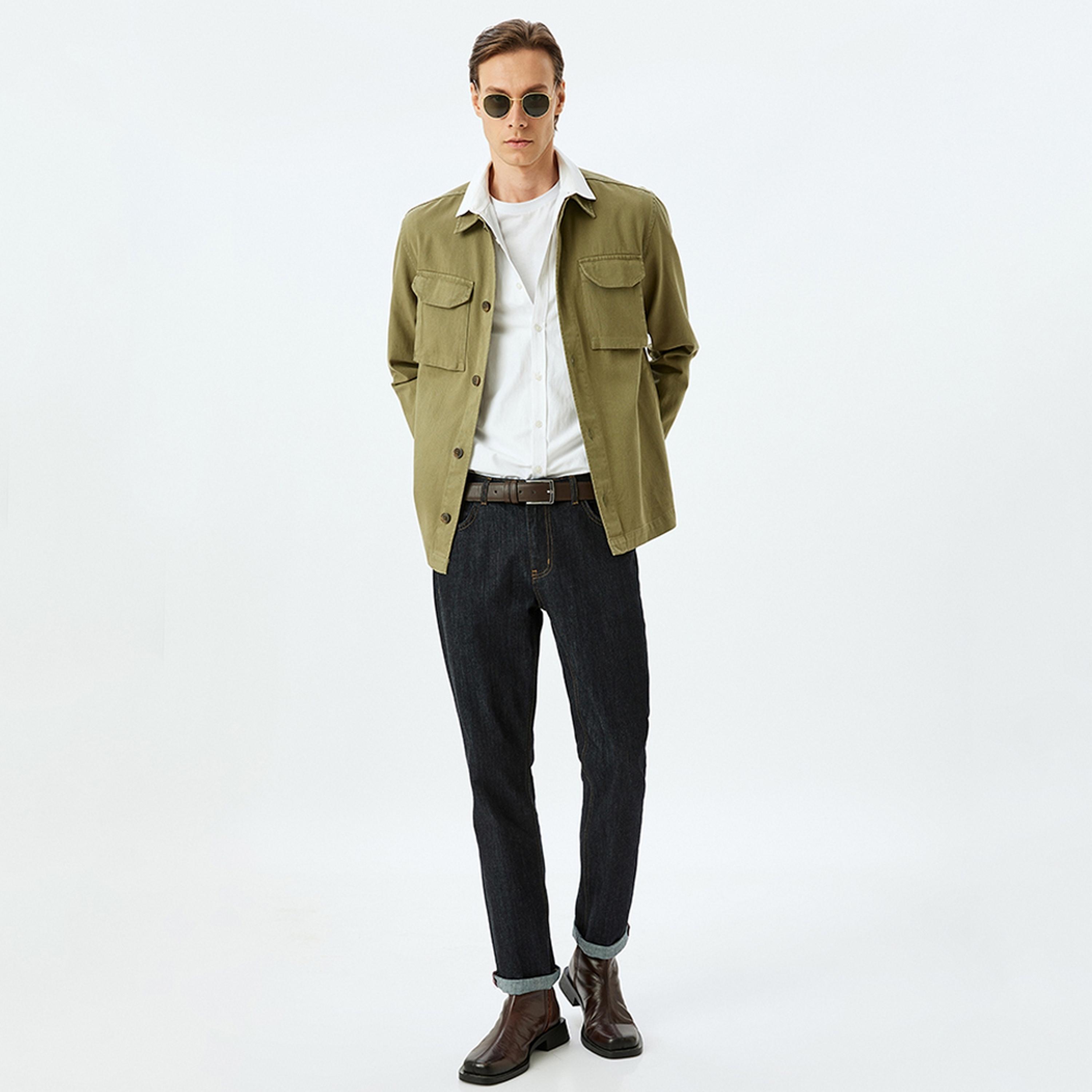 KOTON Regular Fit Plain Collared Long Sleeves Men's Shirt-men-clothing-shirts-image-2