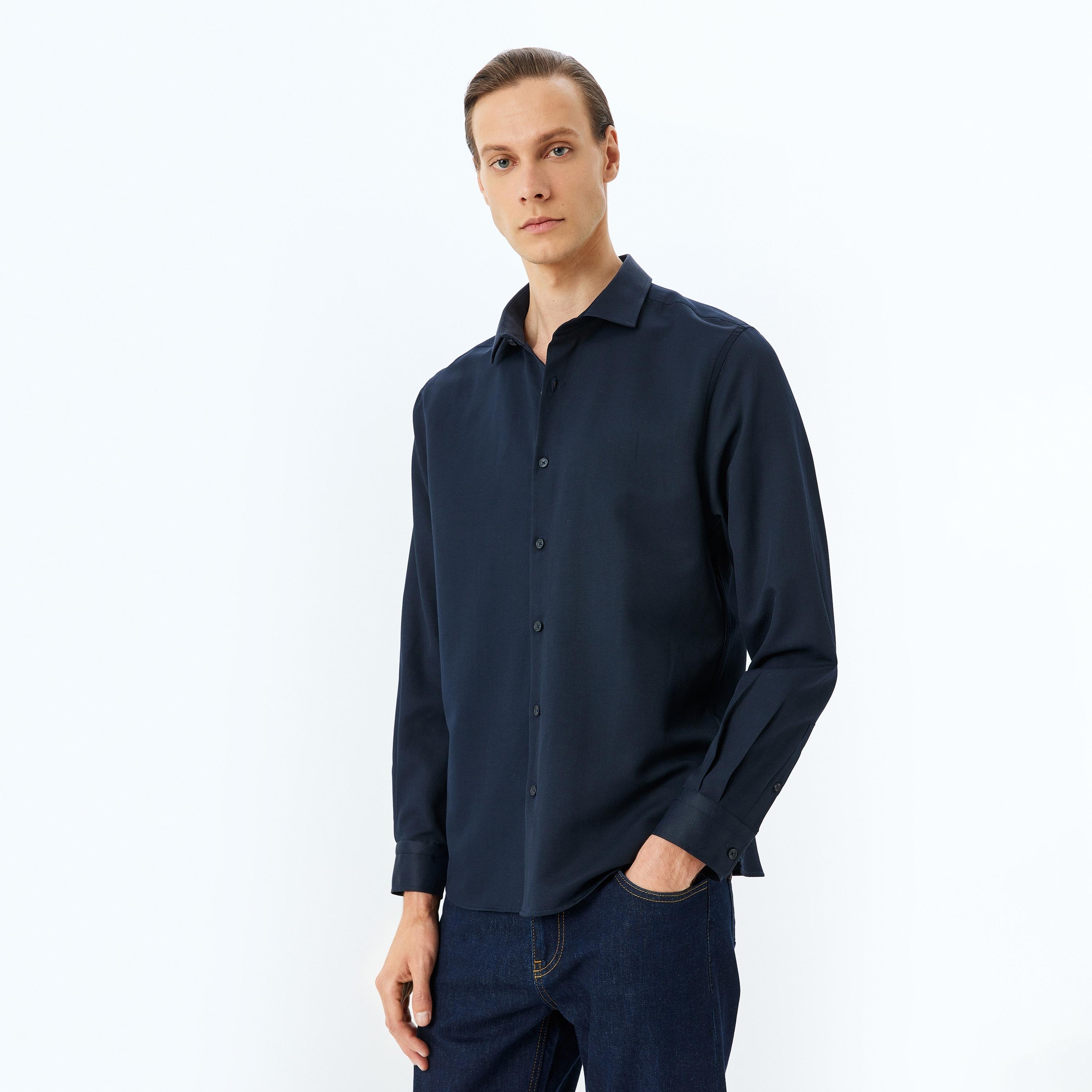 Koton Regular Fit Plain Spread Collar Long Sleeves Men's Shirt-men-clothing-shirts-image-1
