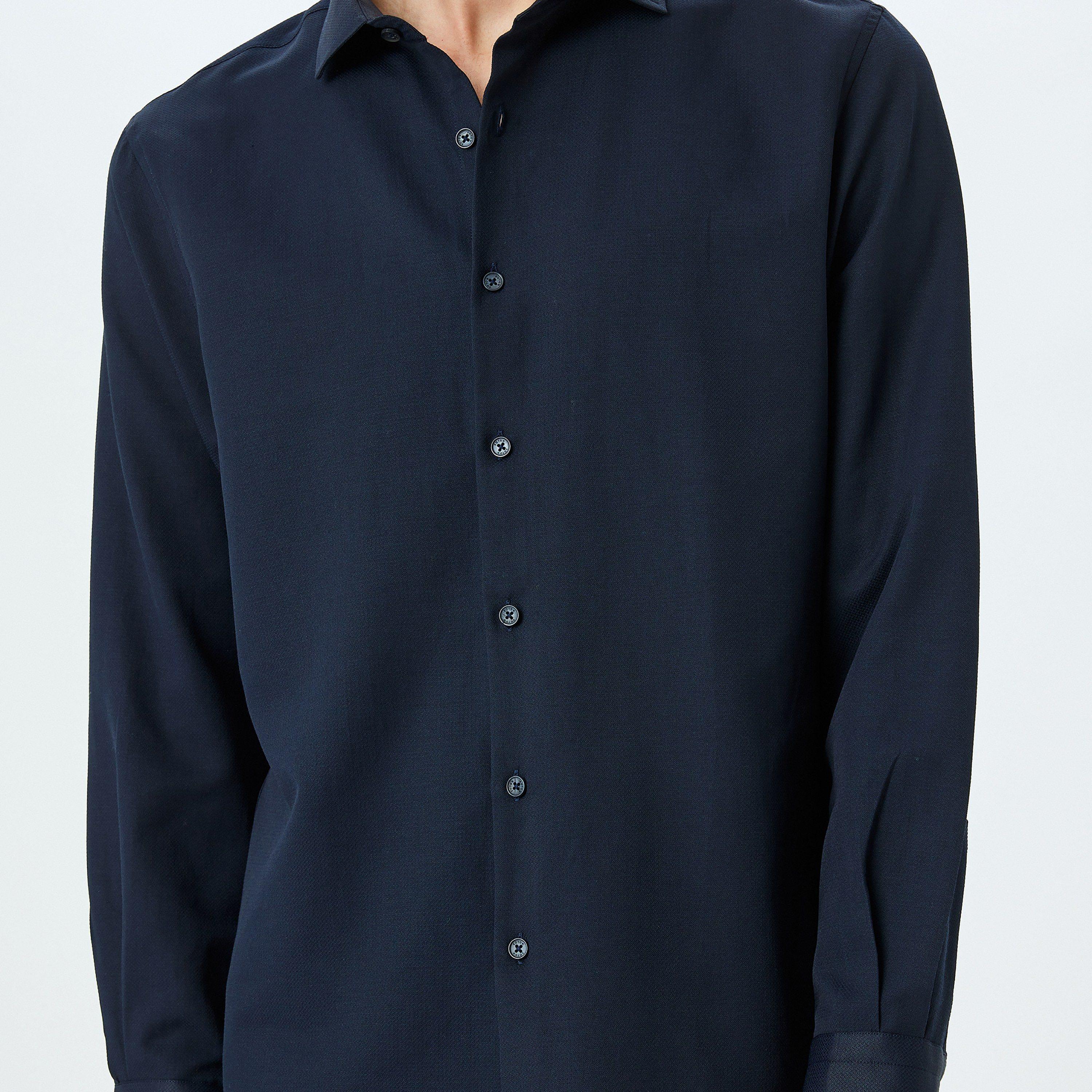 Koton Regular Fit Plain Spread Collar Long Sleeves Men's Shirt-men-clothing-shirts-image-3
