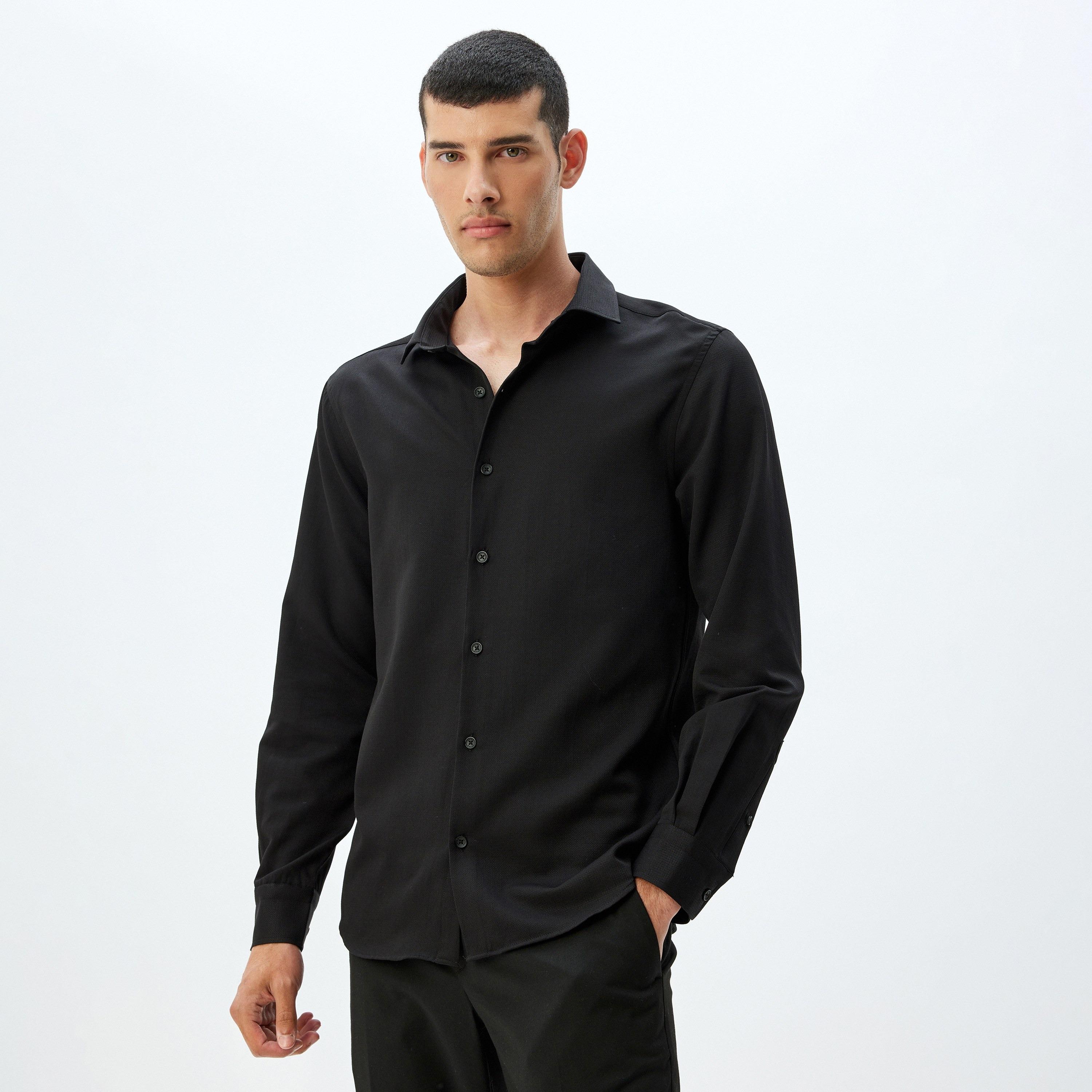 Koton Regular Fit Plain Spread Collar Long Sleeves Men's Shirt-men-clothing-shirts-image-1