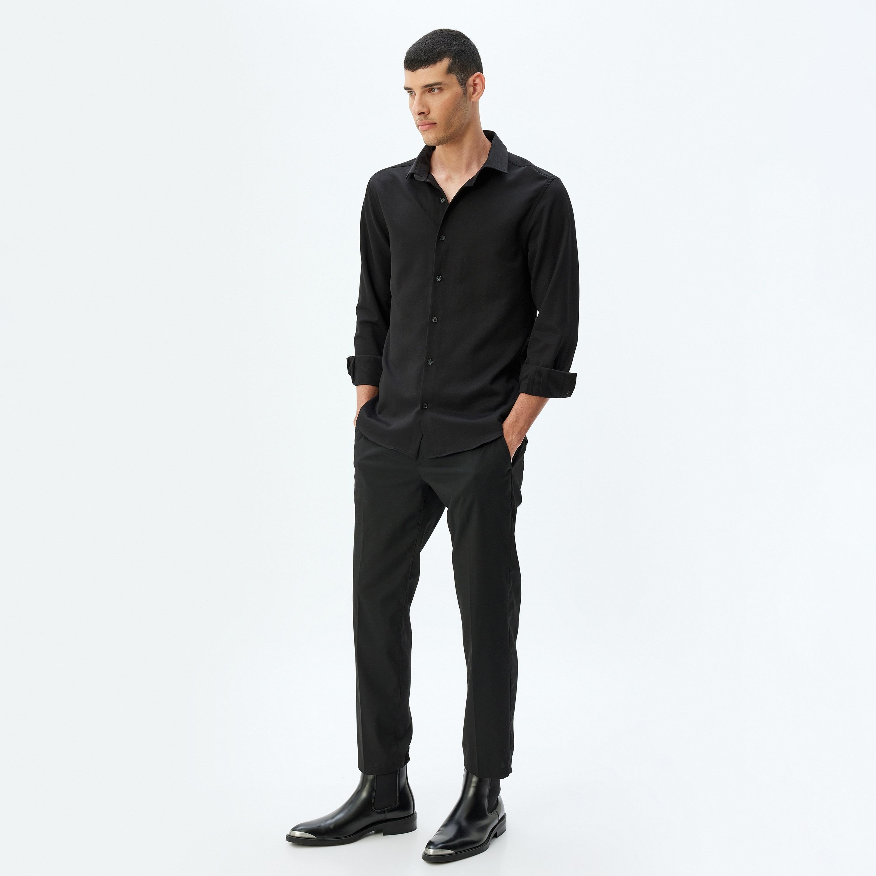 Koton Regular Fit Plain Spread Collar Long Sleeves Men's Shirt-men-clothing-shirts-image-2