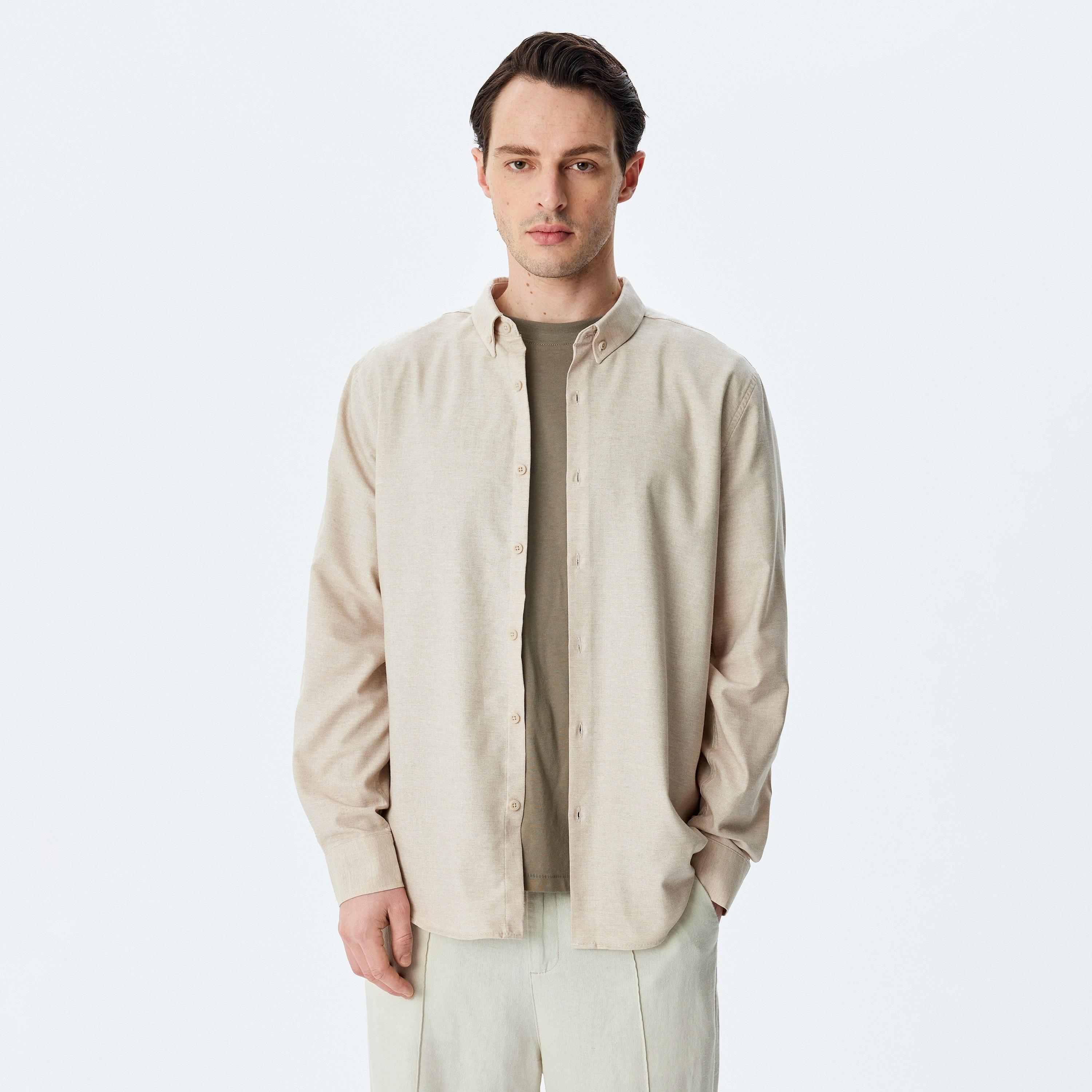 Koton Slim Fit Plain Button-Down Collar Long Sleeves Men's Shirt-men-clothing-shirts-image-1