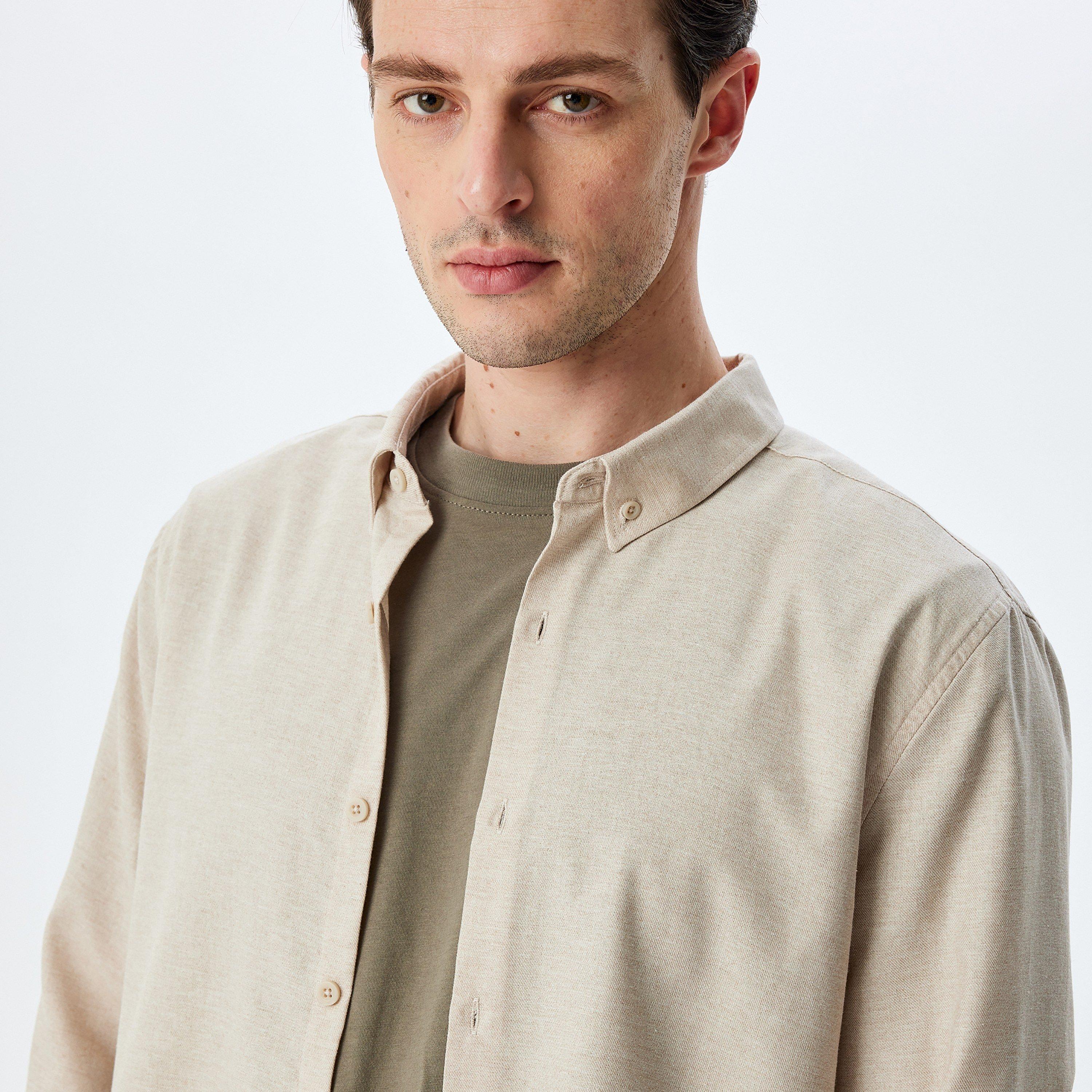 Koton Slim Fit Plain Button-Down Collar Long Sleeves Men's Shirt-men-clothing-shirts-image-2