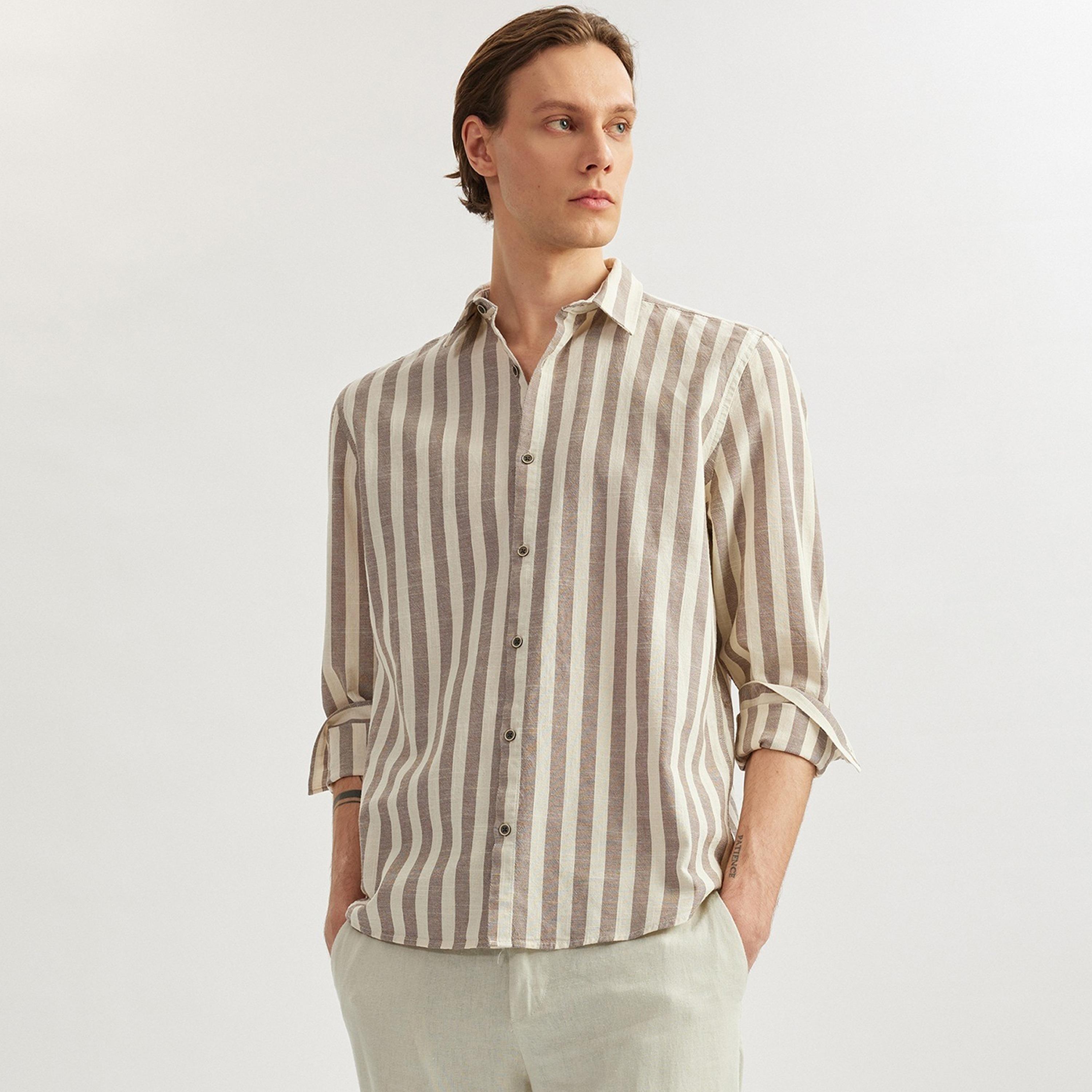 Koton Regular Fit Stripes Spread Collar Long Sleeves Men's Shirt-men-clothing-shirts-image-1