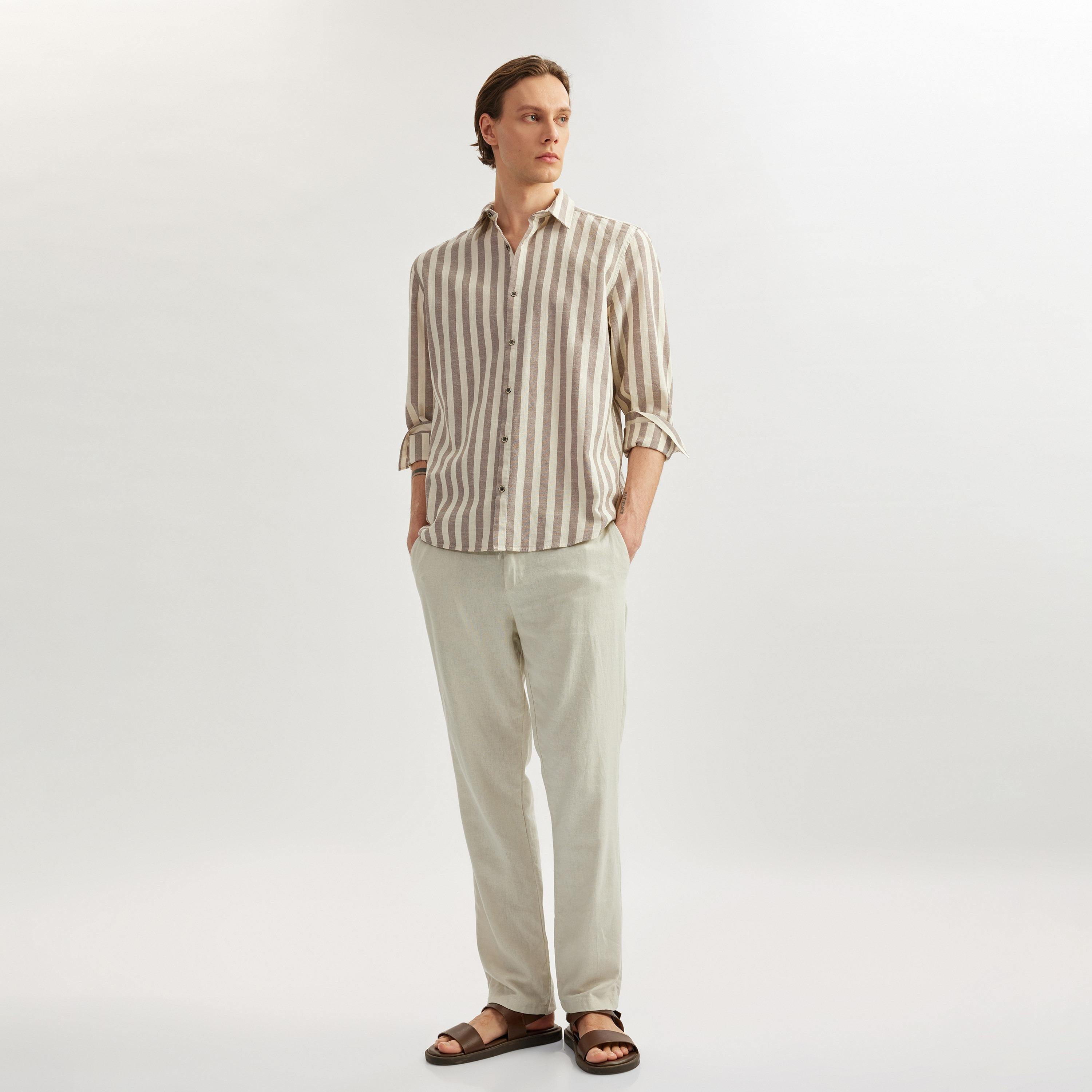 Koton Regular Fit Stripes Spread Collar Long Sleeves Men's Shirt-men-clothing-shirts-image-2