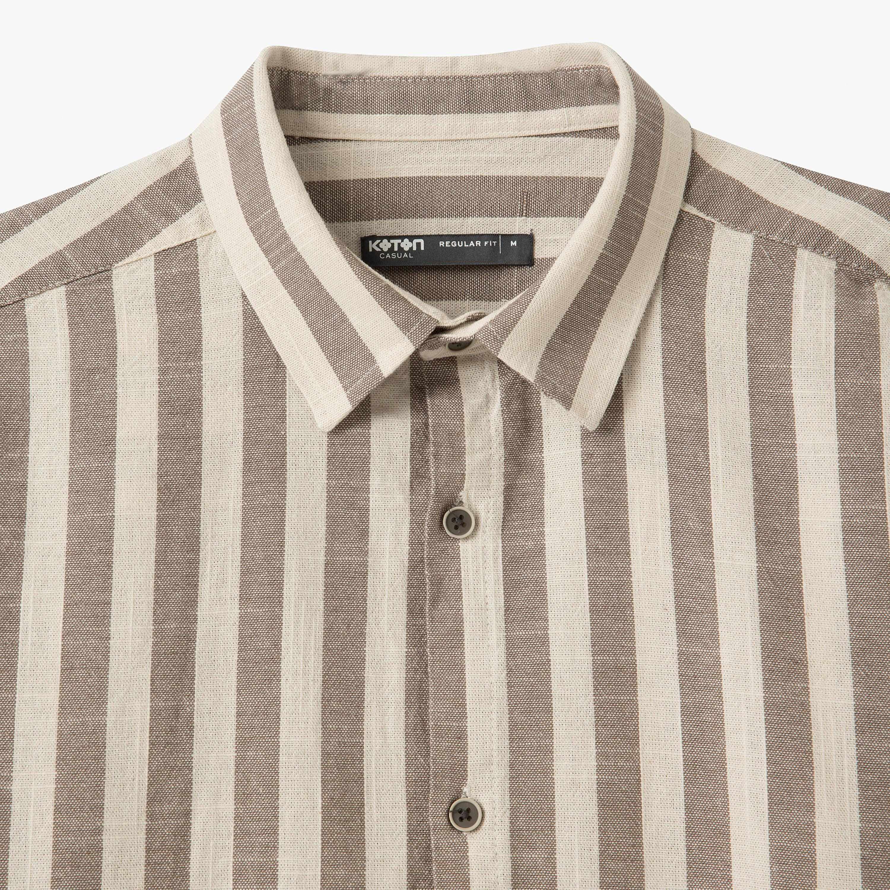 Koton Regular Fit Stripes Spread Collar Long Sleeves Men's Shirt-men-clothing-shirts-image-3