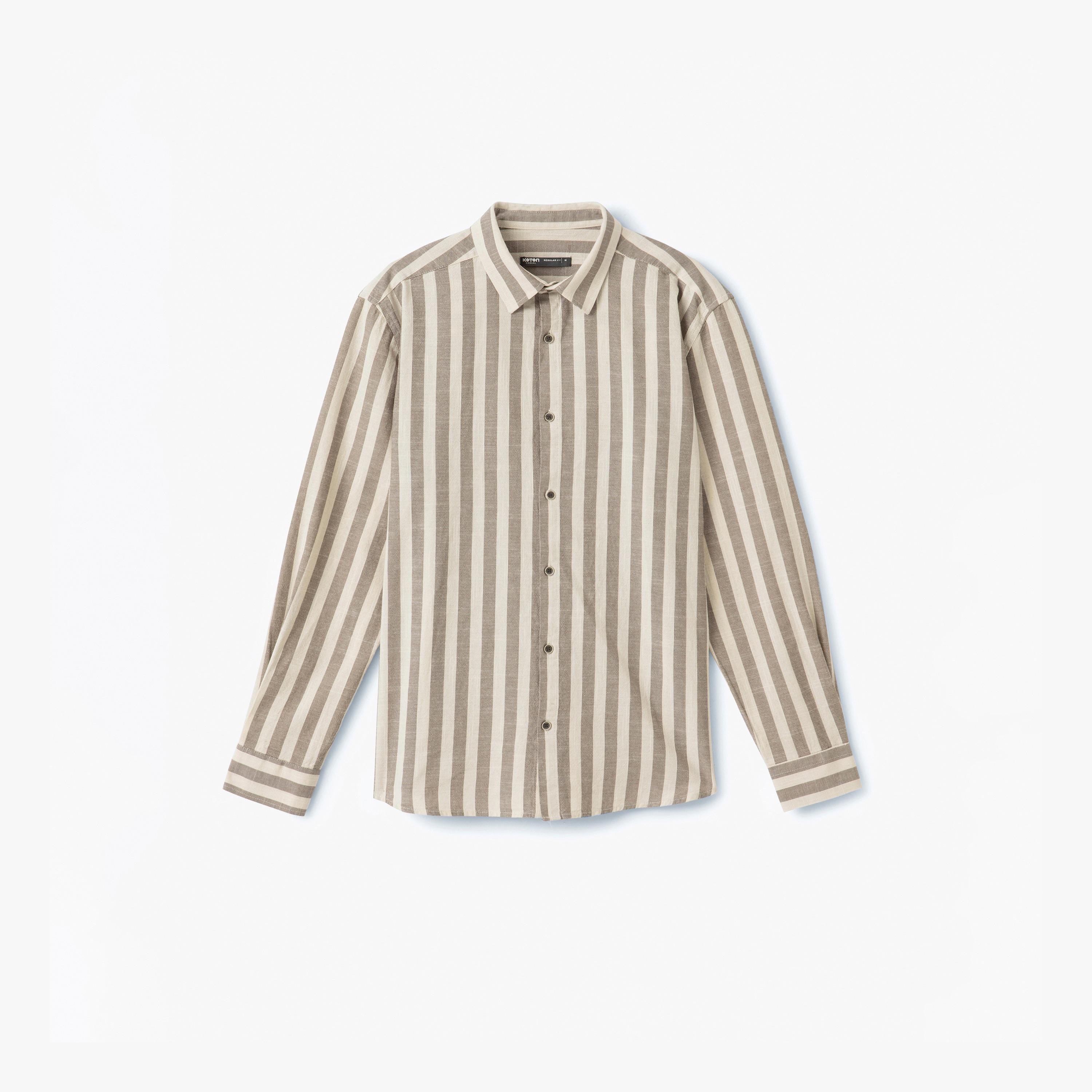 Koton Regular Fit Stripes Spread Collar Long Sleeves Men's Shirt-men-clothing-shirts-image-4