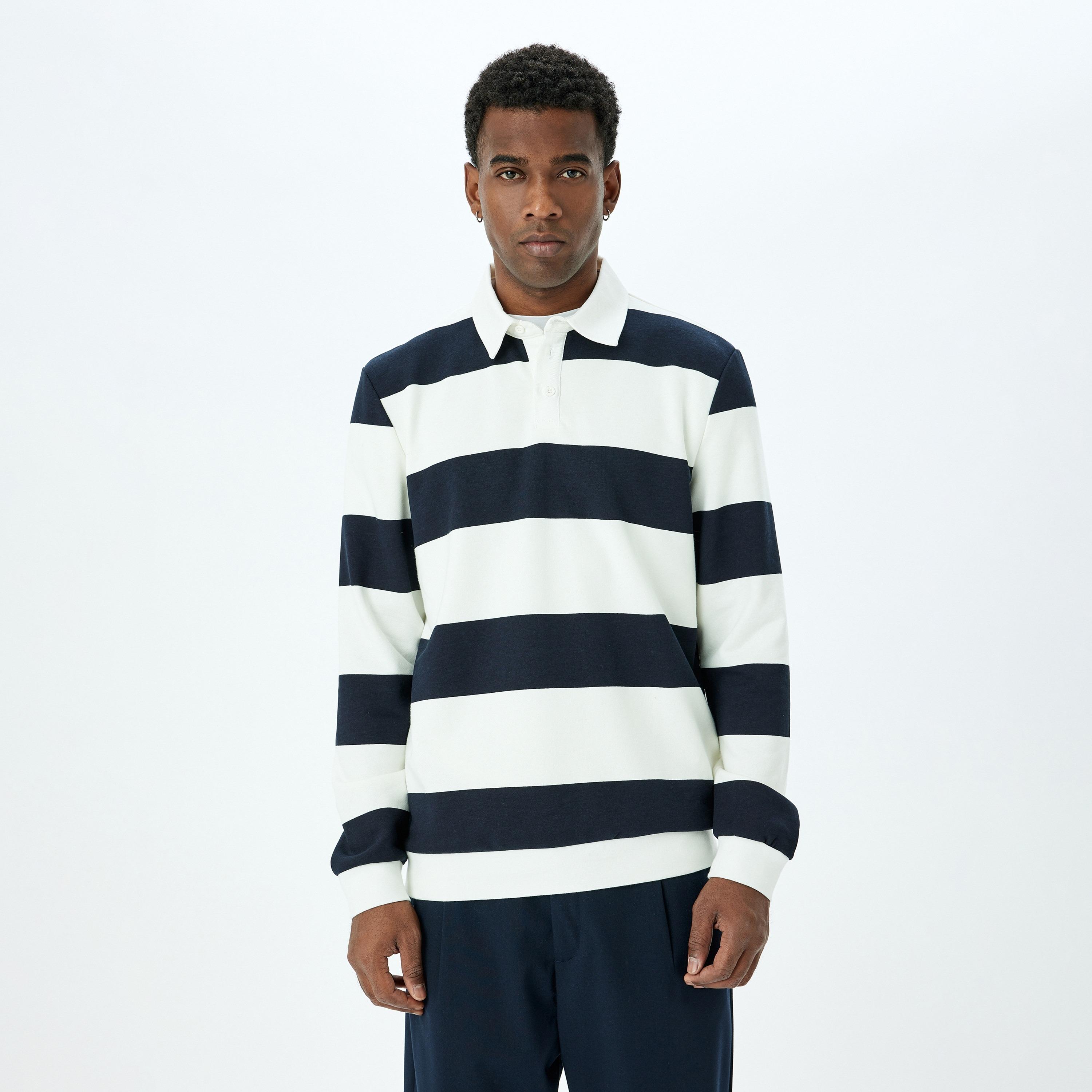 Koton Stripes Polo Collar Long Sleeves Men's Sweatshirt-men-winterwear-hoodiesandsweatshirts-image-1