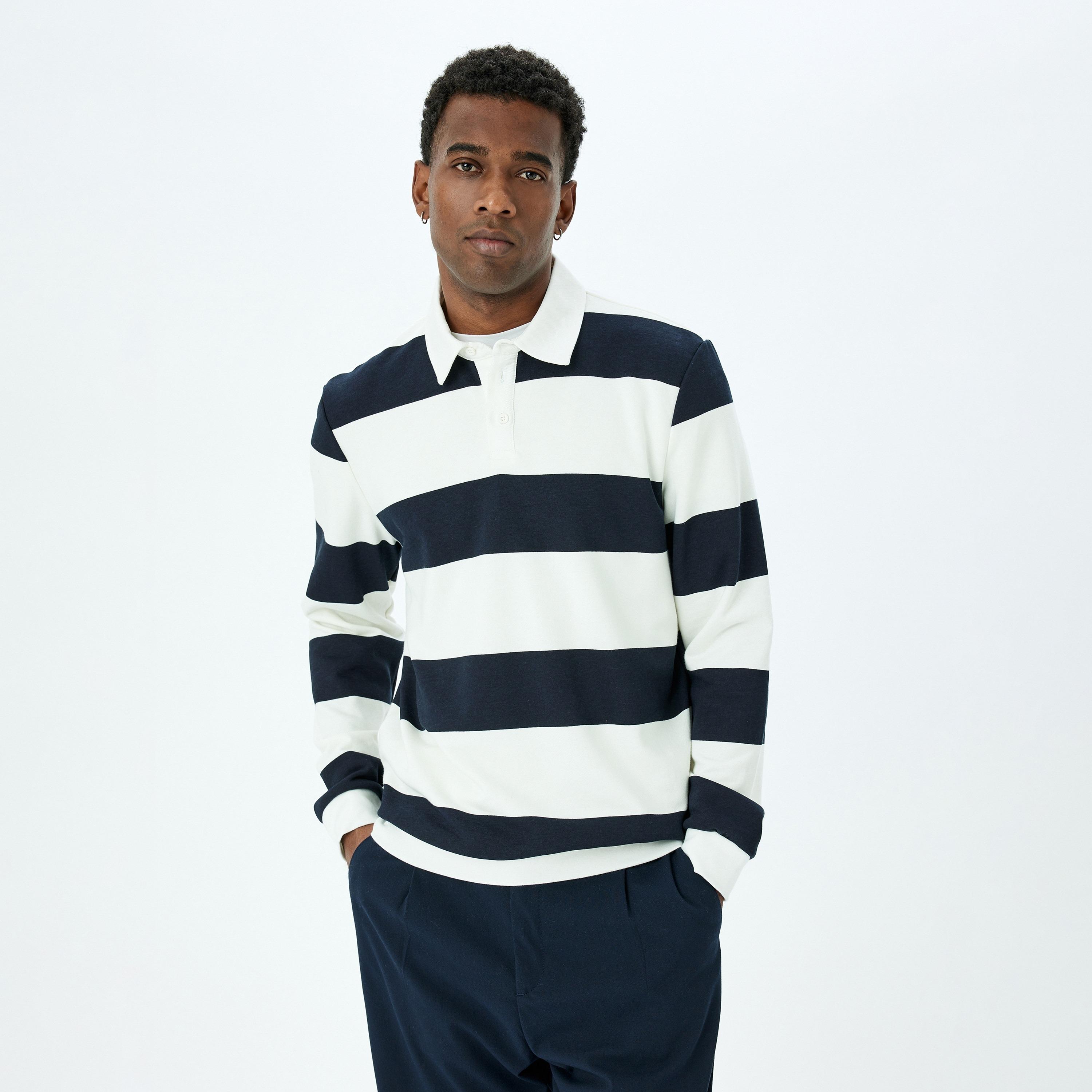 Koton Stripes Polo Collar Long Sleeves Men's Sweatshirt-men-winterwear-hoodiesandsweatshirts-image-2