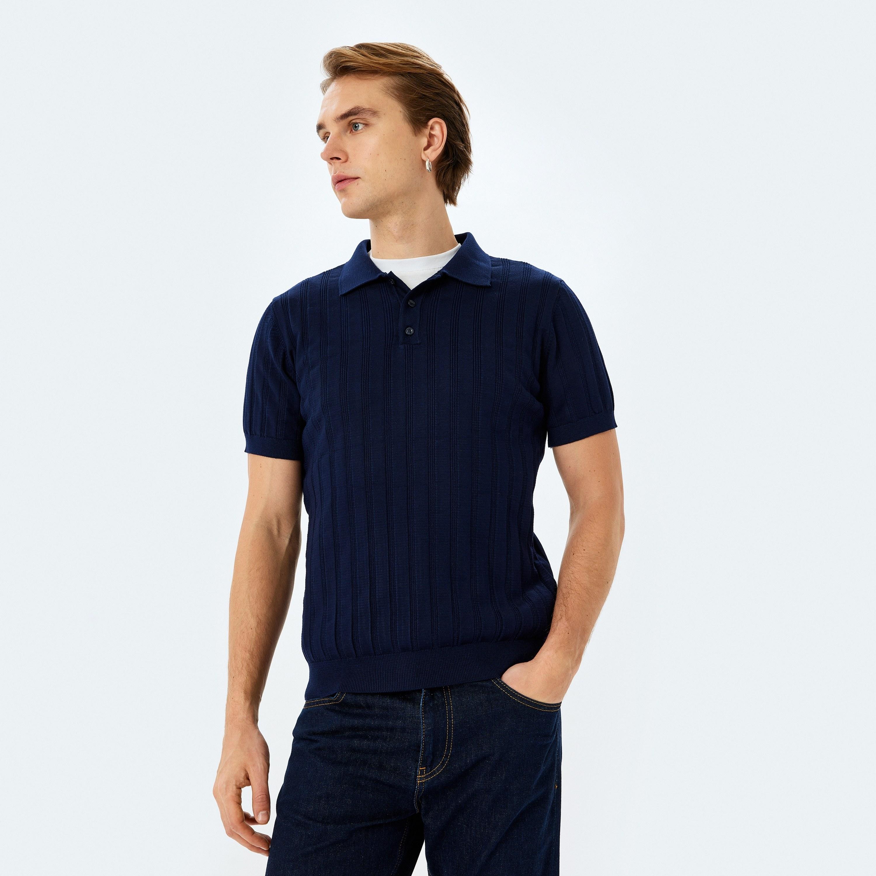 Koton Textured Polo Collar Short Sleeves Men's Sweater-men-clothing-sweatersandpullovers-image-1
