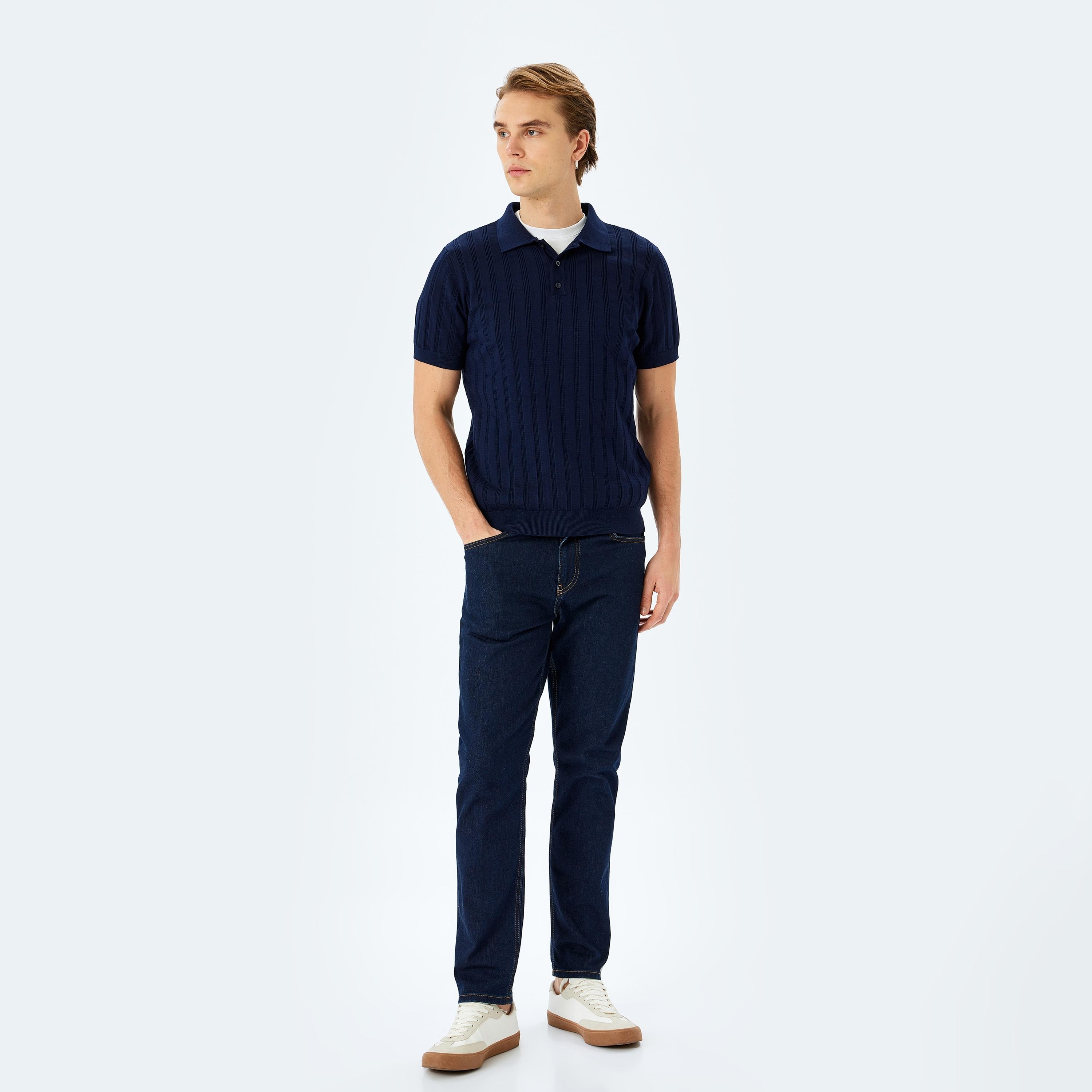 Koton Textured Polo Collar Short Sleeves Men's Sweater-men-clothing-sweatersandpullovers-image-2