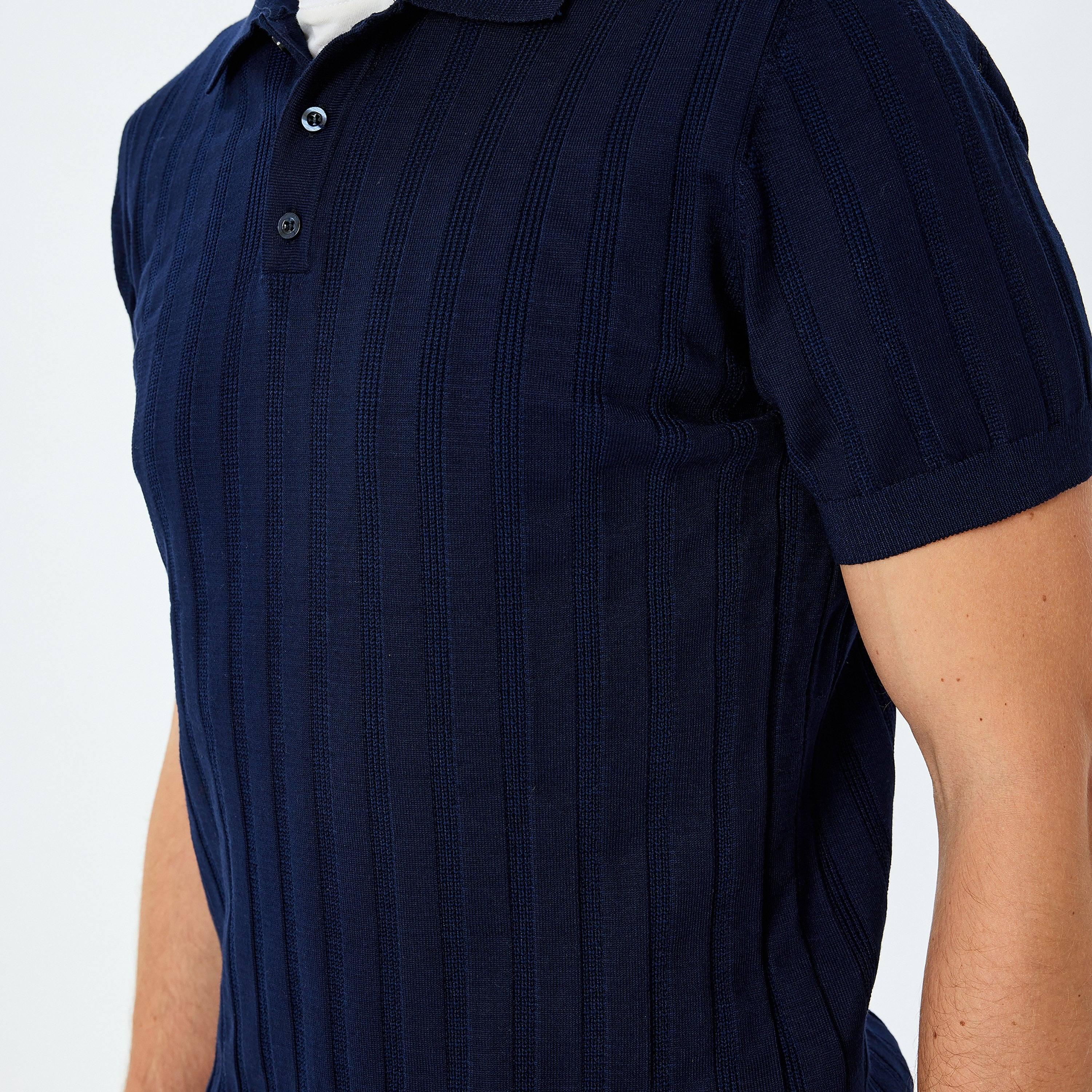 Koton Textured Polo Collar Short Sleeves Men's Sweater-men-clothing-sweatersandpullovers-image-3