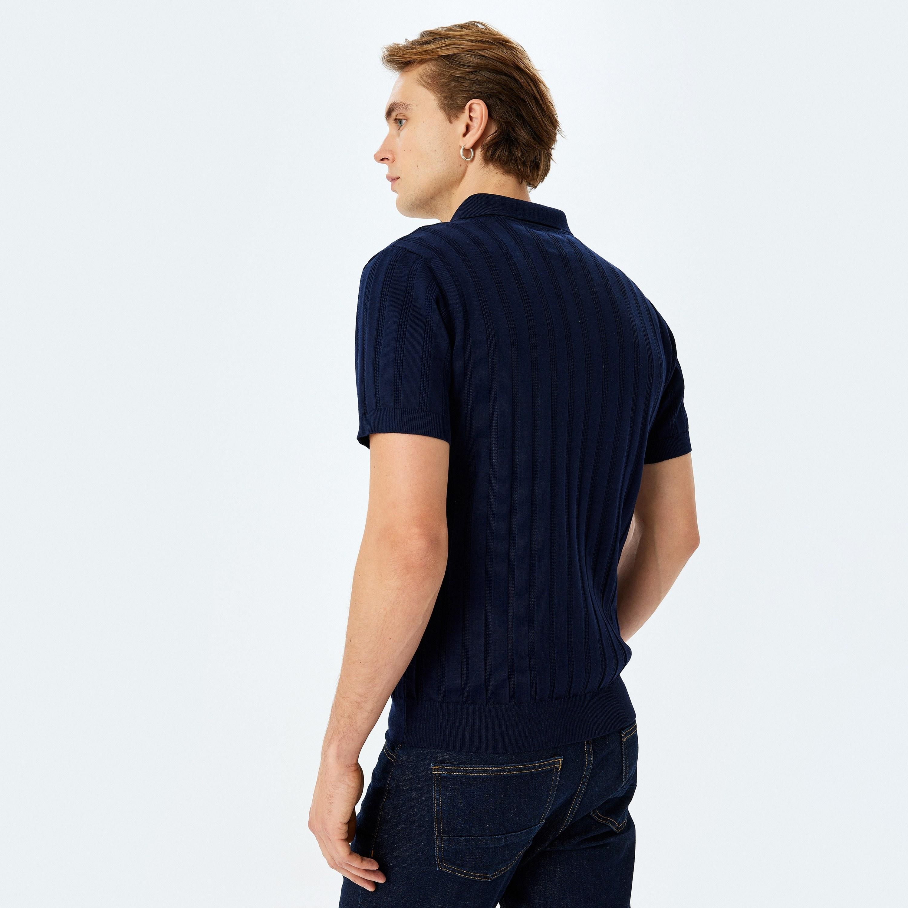 Koton Textured Polo Collar Short Sleeves Men's Sweater-men-clothing-sweatersandpullovers-image-4