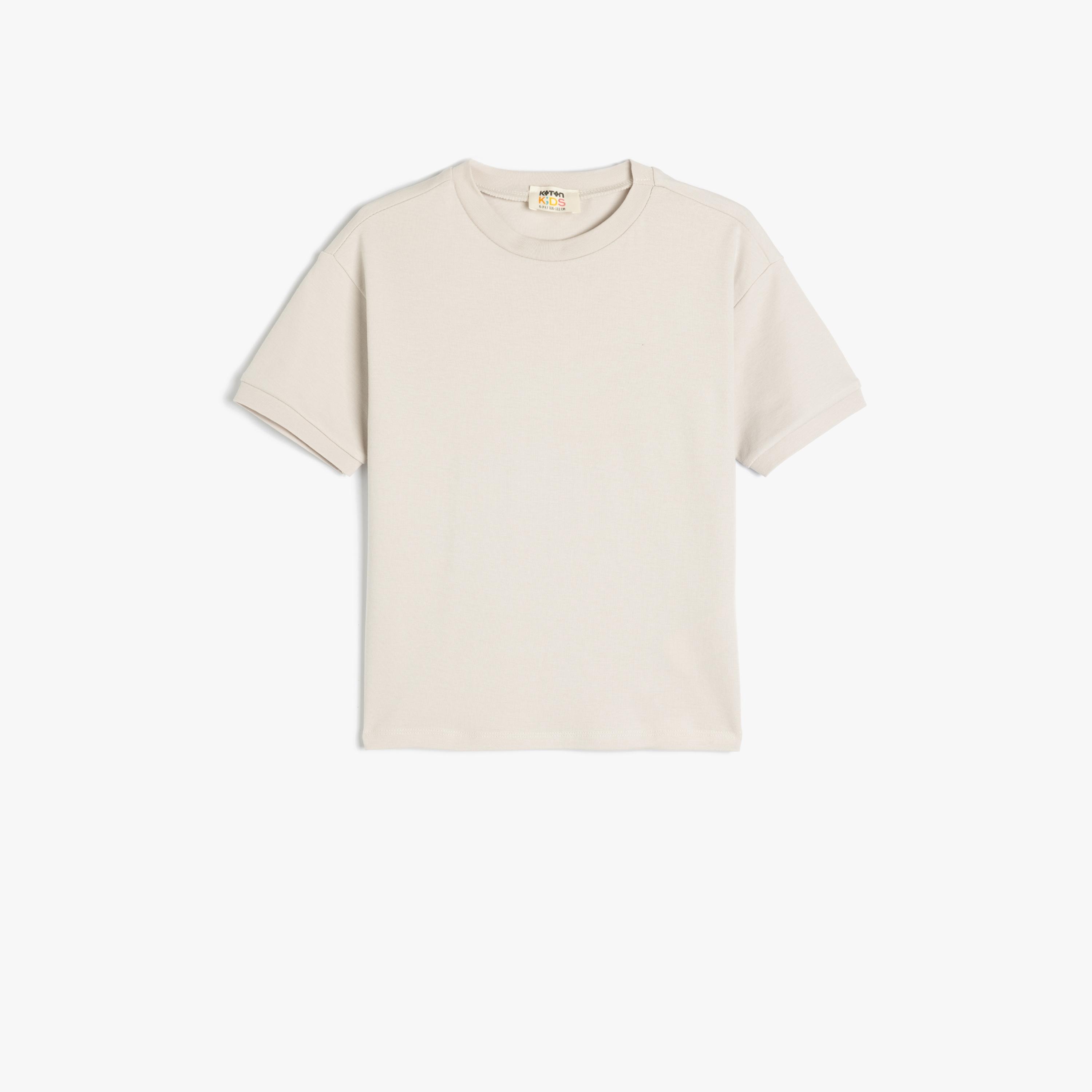 تيشيرت بياقة دائرية وأكمام قصيرة، سادة من كوتون-boys-clothing-tshirtsandpolos-image-1