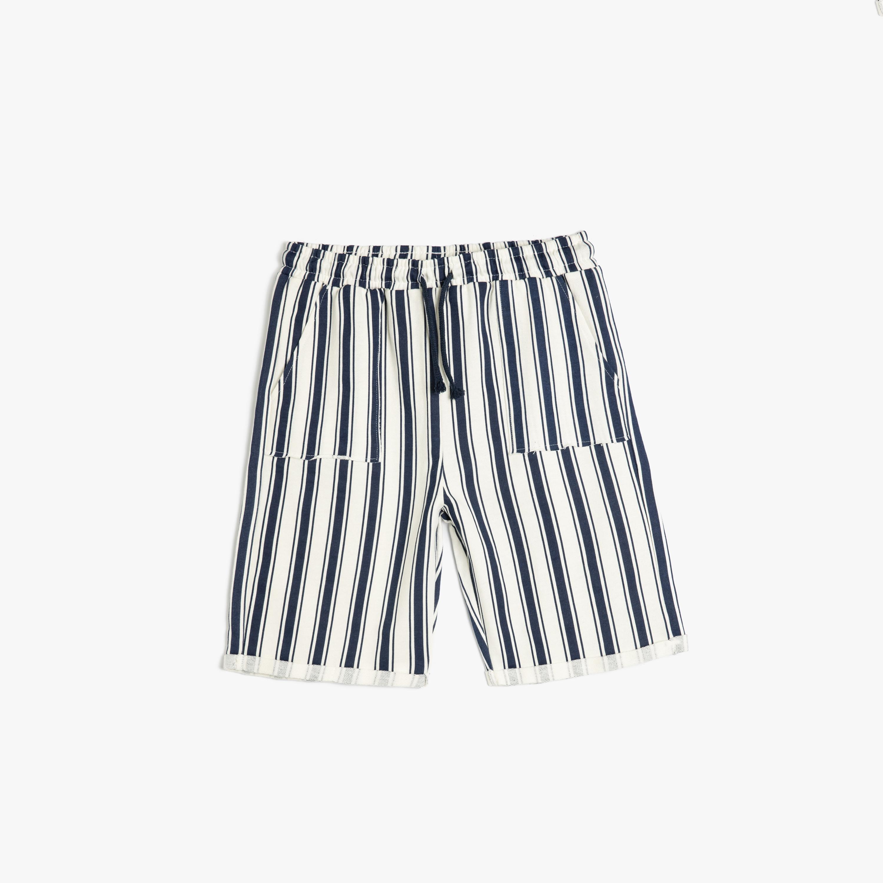 Koton Striped Elasticated Drawstring Shorts-boys-clothing-bottoms-shorts-image-1