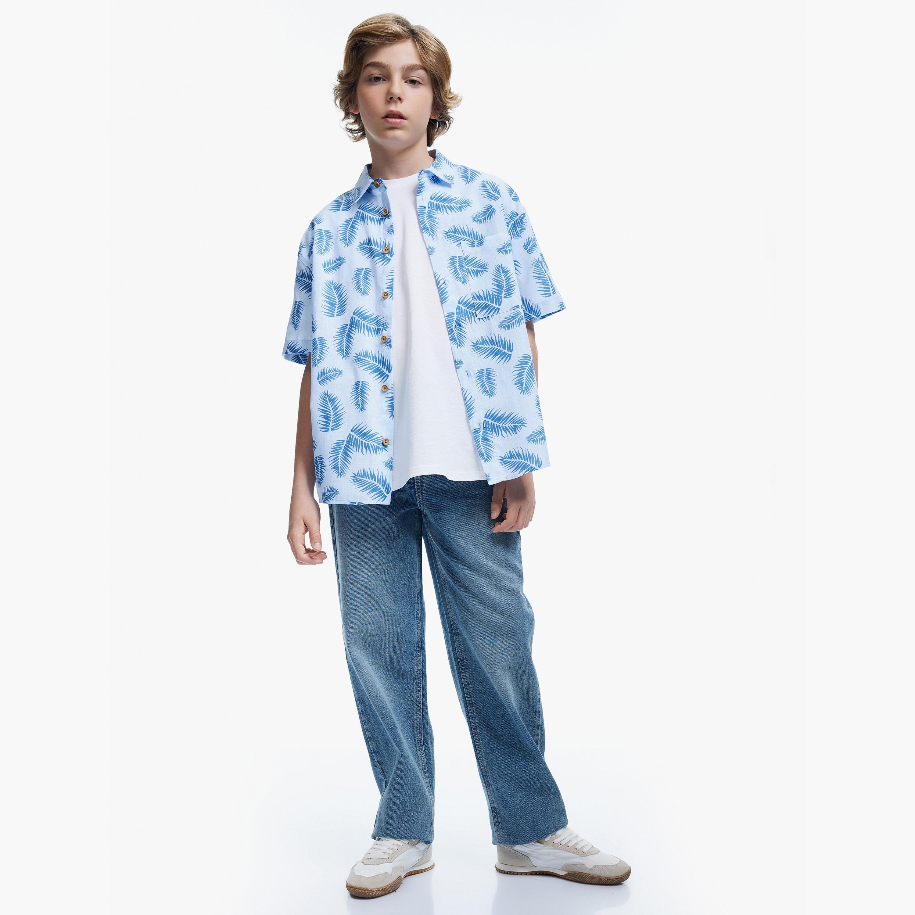 Koton Short Sleeves Collar Neck Floral Shirt-boys-clothing-shirts-image-2