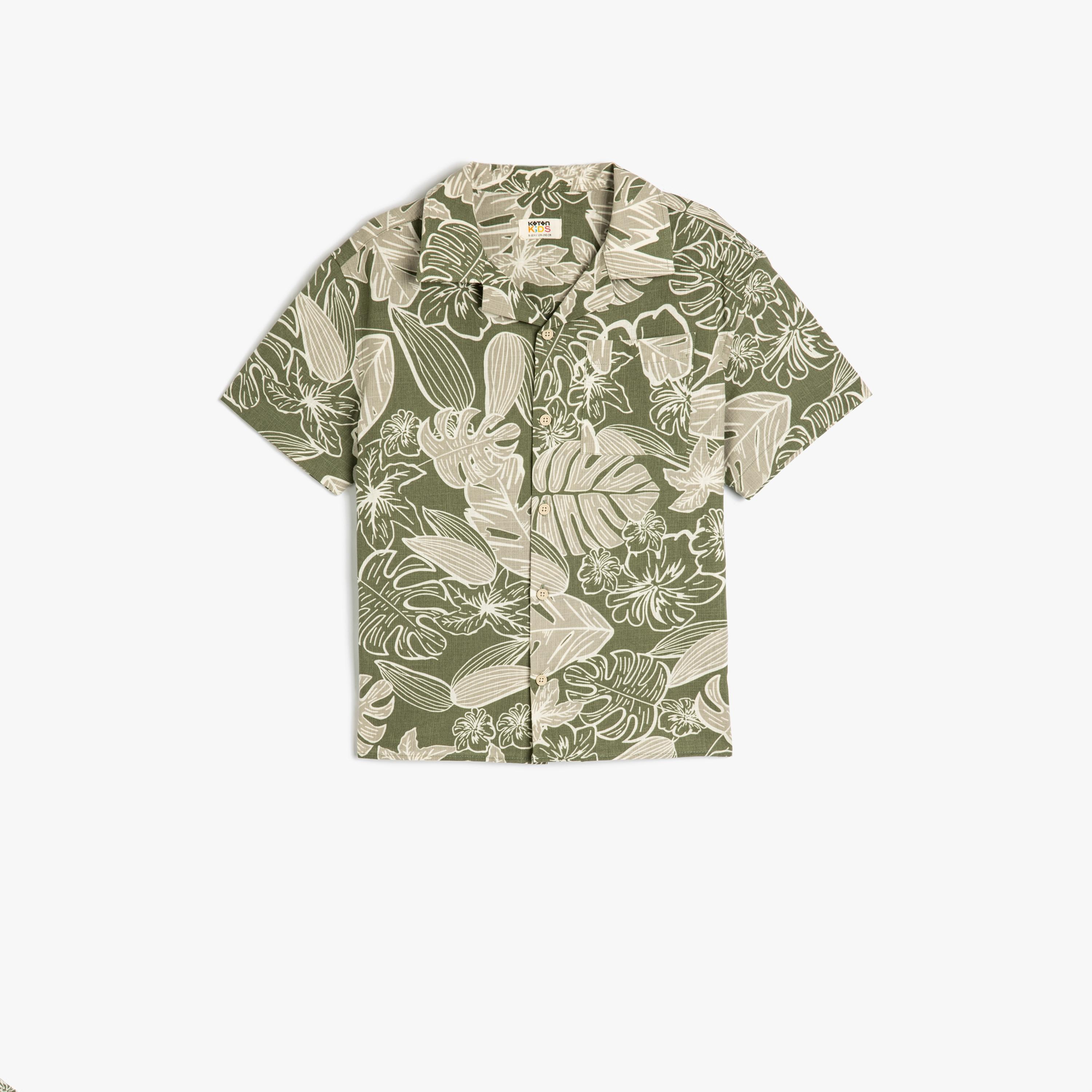 قميص بياقة وأكمام قصيرة، بنقشة زهور من كوتون-boys-clothing-shirts-image-1