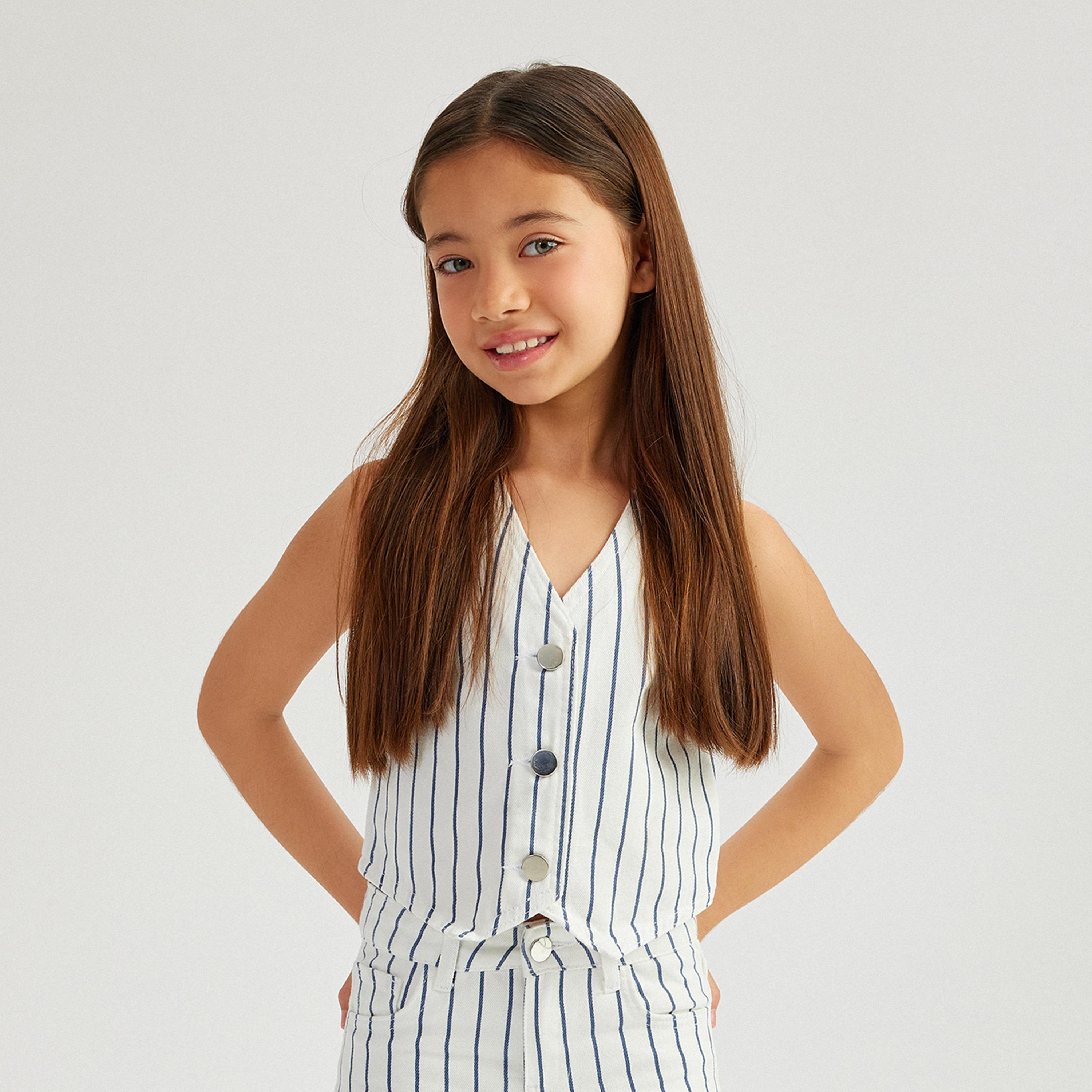 Koton Sleeveless V-Neck Neck Striped Vest-girls-clothing-blousesandshirts-image-1