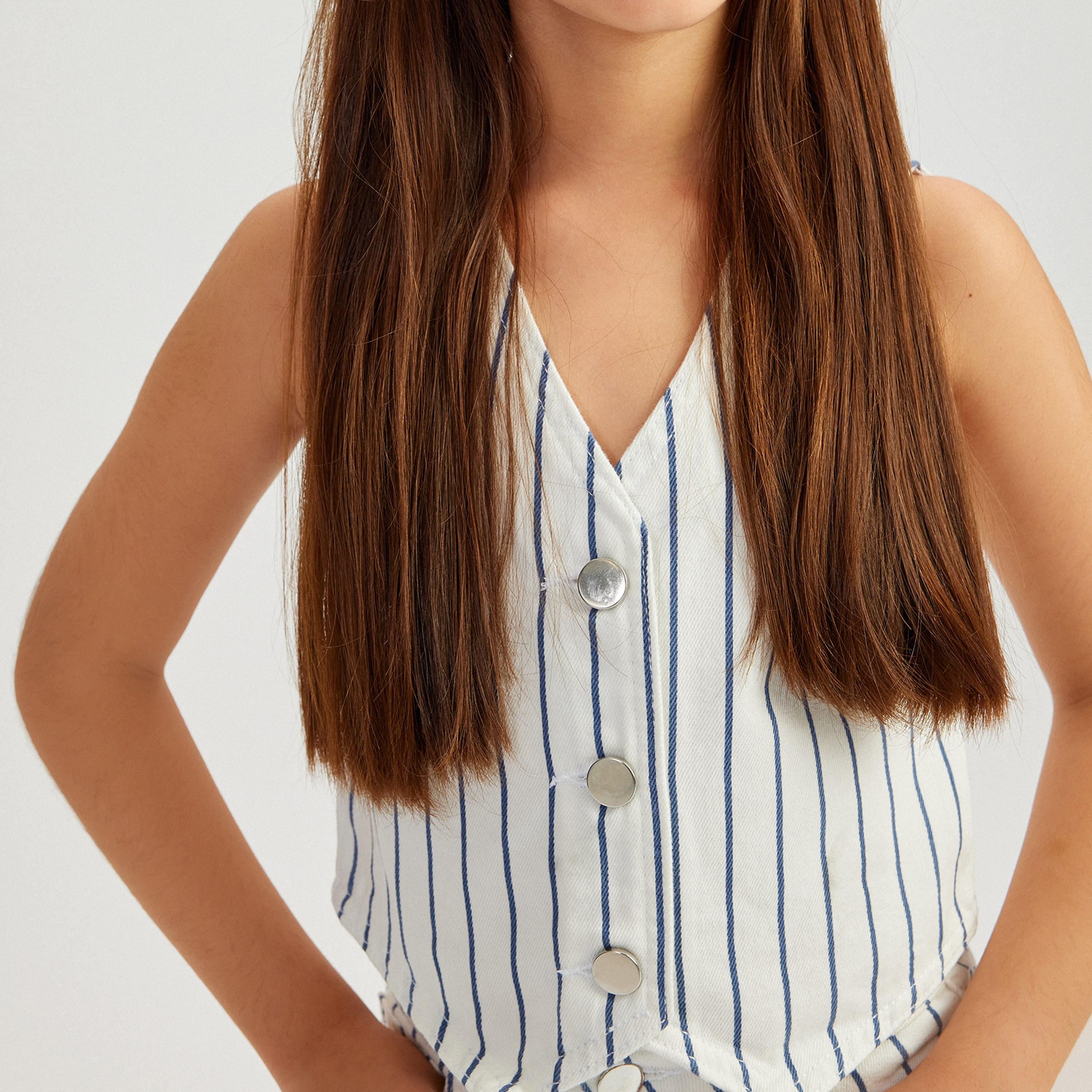 Koton Sleeveless V-Neck Neck Striped Vest-girls-clothing-blousesandshirts-image-3