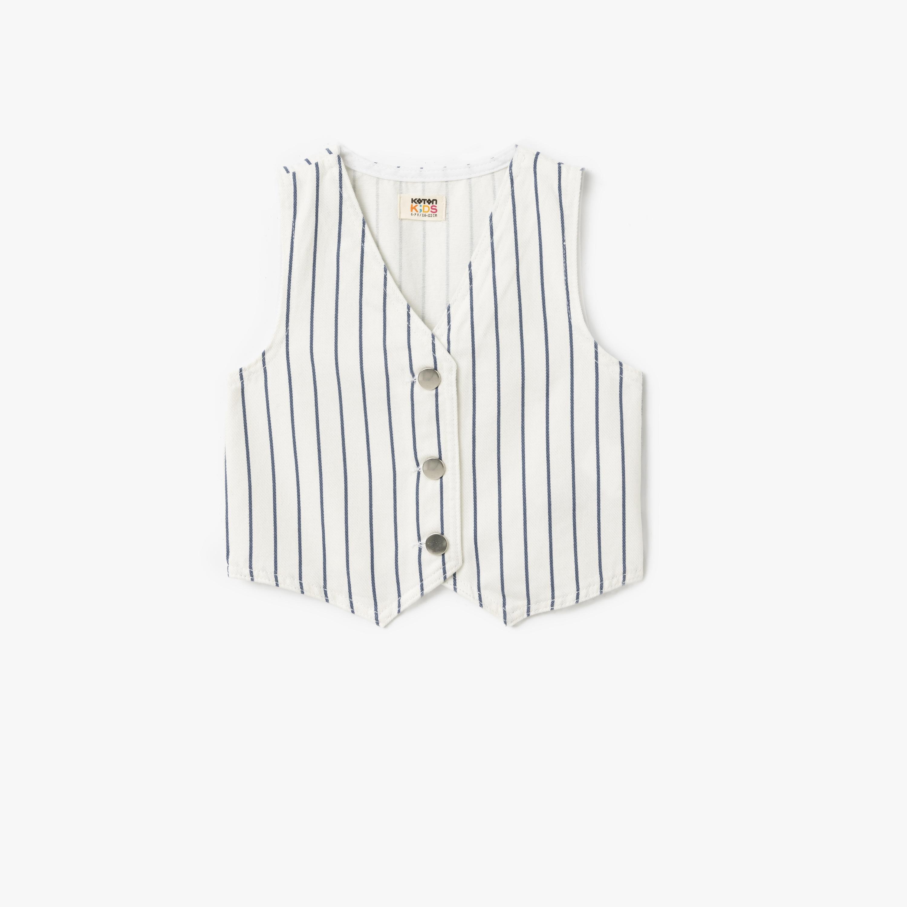 Koton Sleeveless V-Neck Neck Striped Vest-girls-clothing-blousesandshirts-image-4