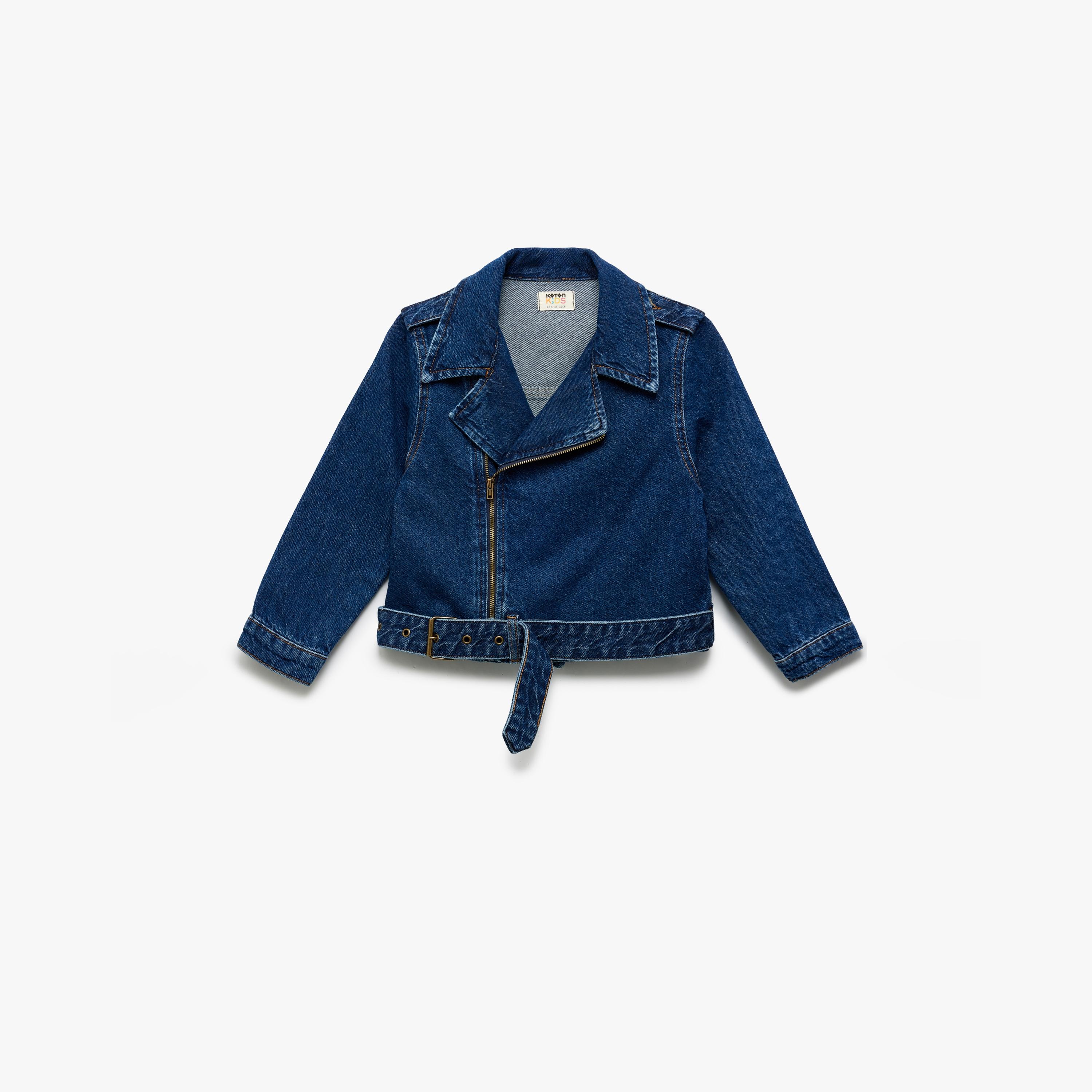 جاكيت بياقة وأكمام طويلة، سادة من كوتون-girls-clothing-jacketsandcoats-image-1