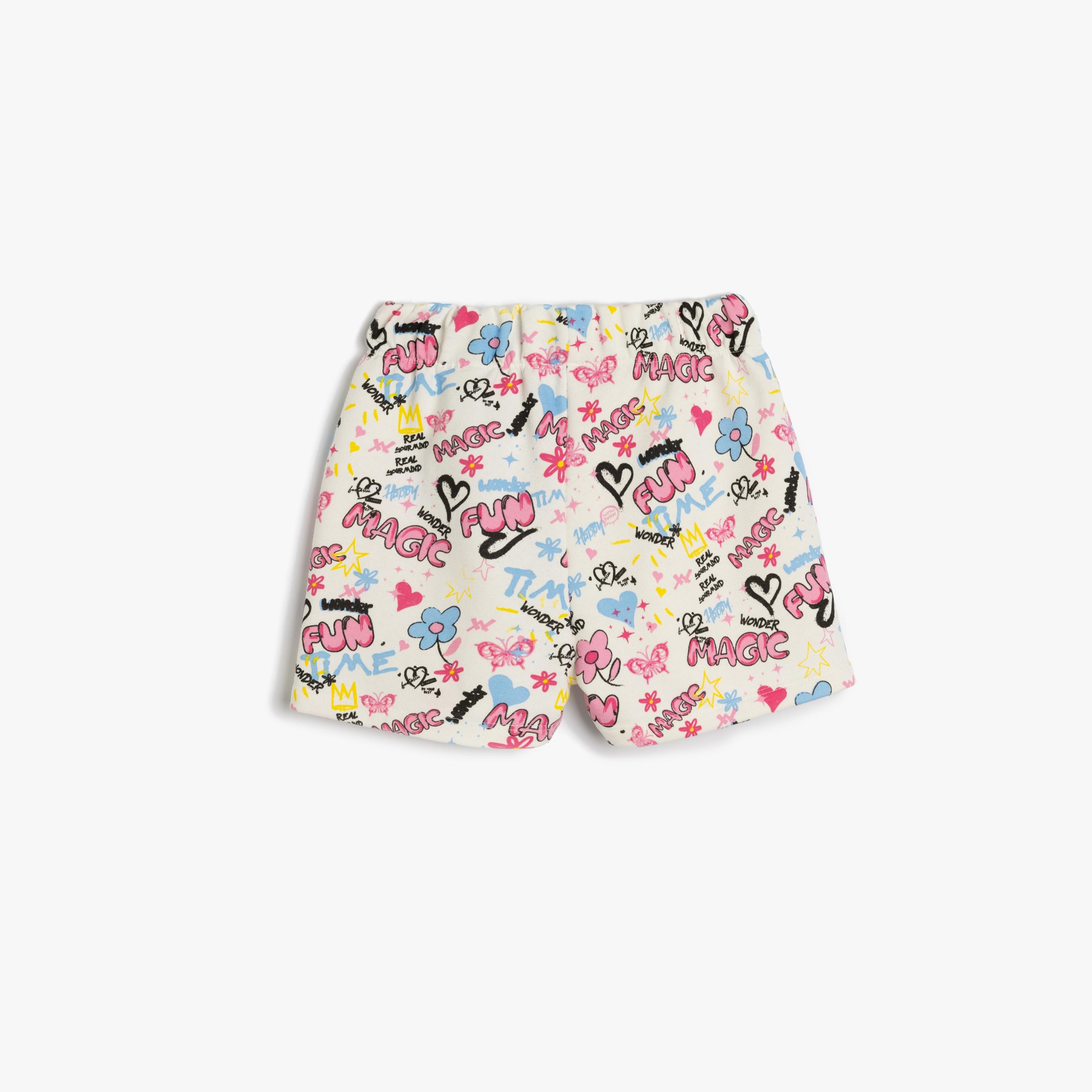 Koton Printed Elasticated Drawstring Shorts-girls-clothing-bottoms-shorts-image-2