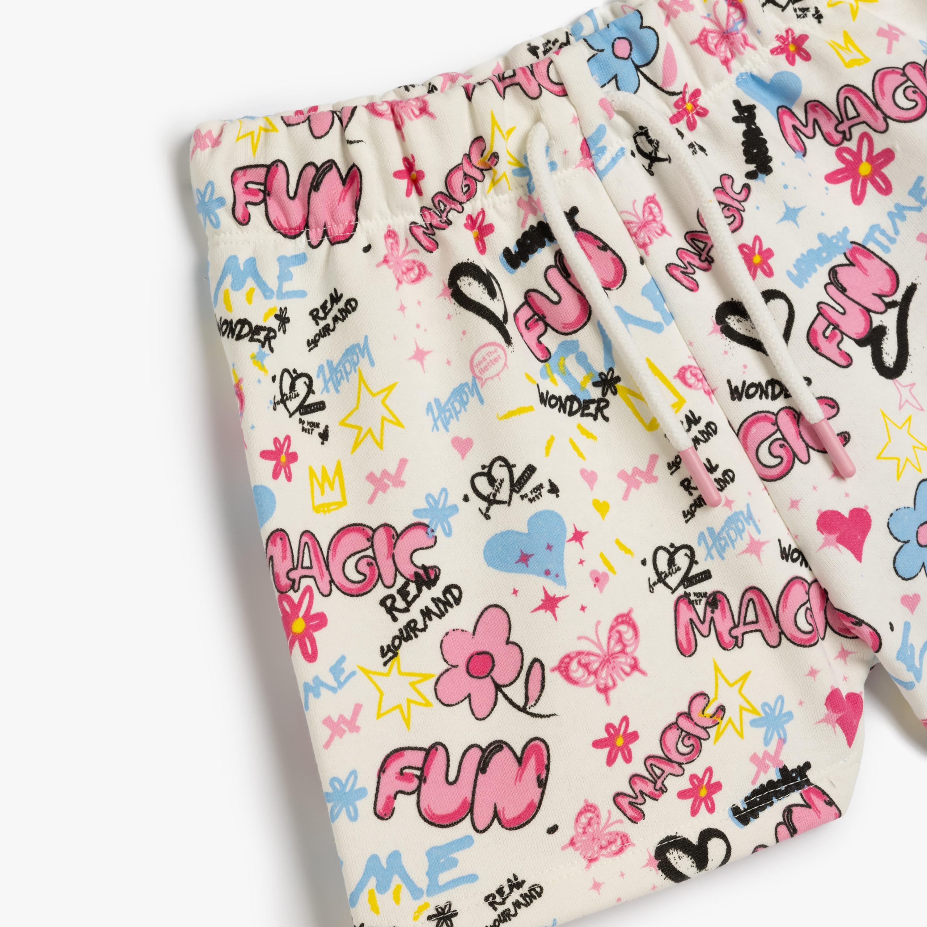 Koton Printed Elasticated Drawstring Shorts-girls-clothing-bottoms-shorts-image-3