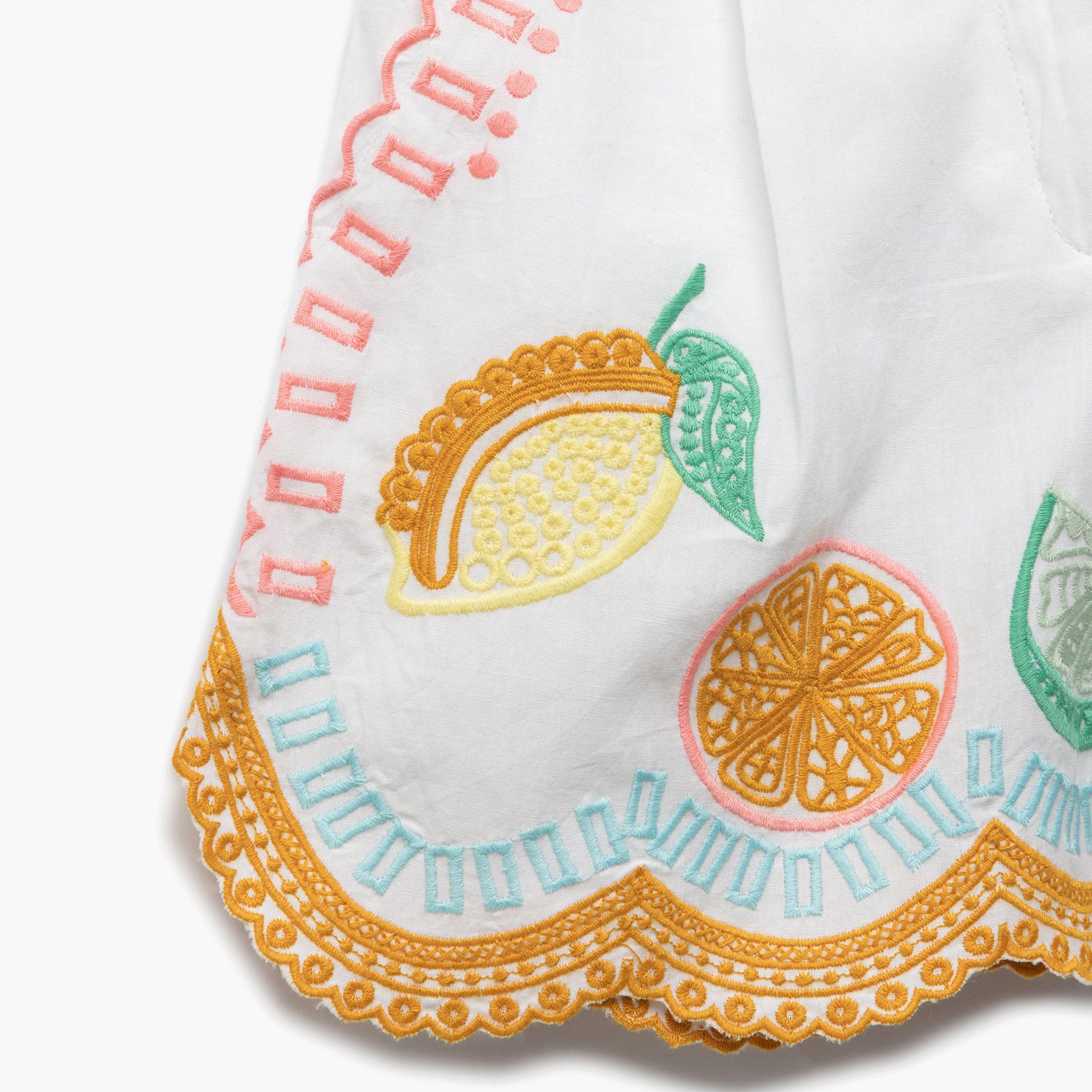 Koton Embroidered Fruit Patterned Elastic Waist Shorts-girls-clothing-bottoms-shorts-image-3