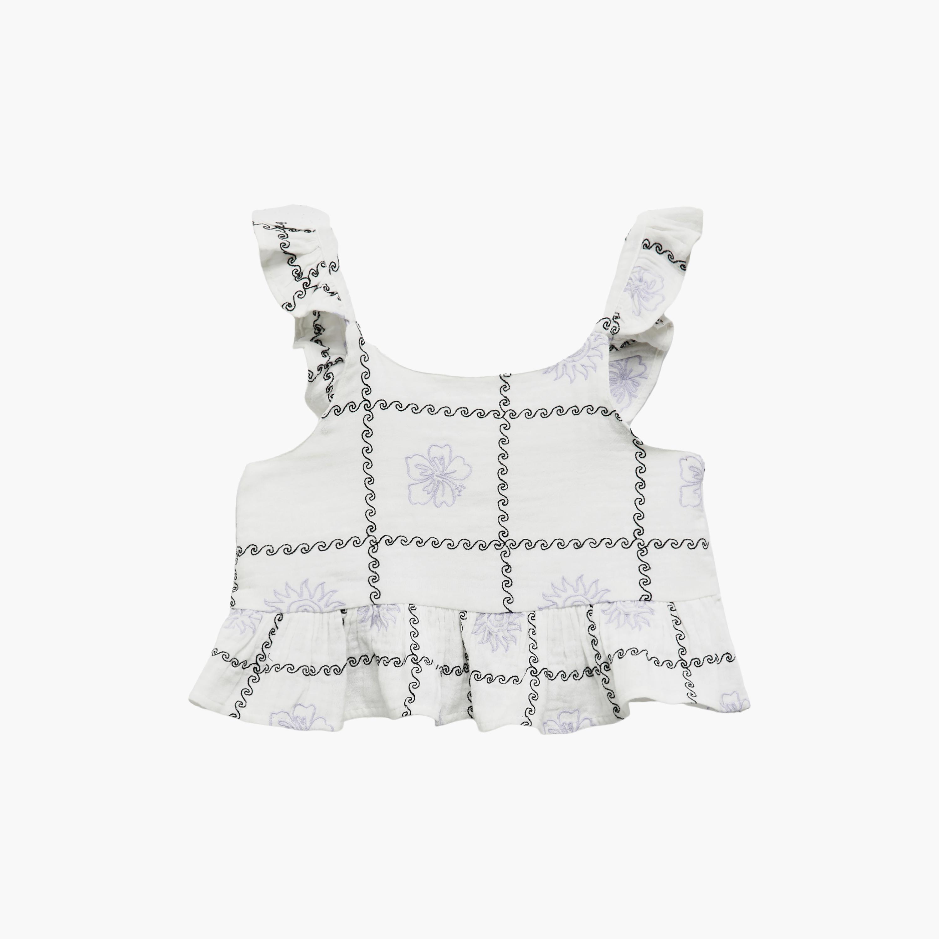 Koton Strapped Sleeves Printed Crop Top-girls-clothing-blousesandshirts-image-1