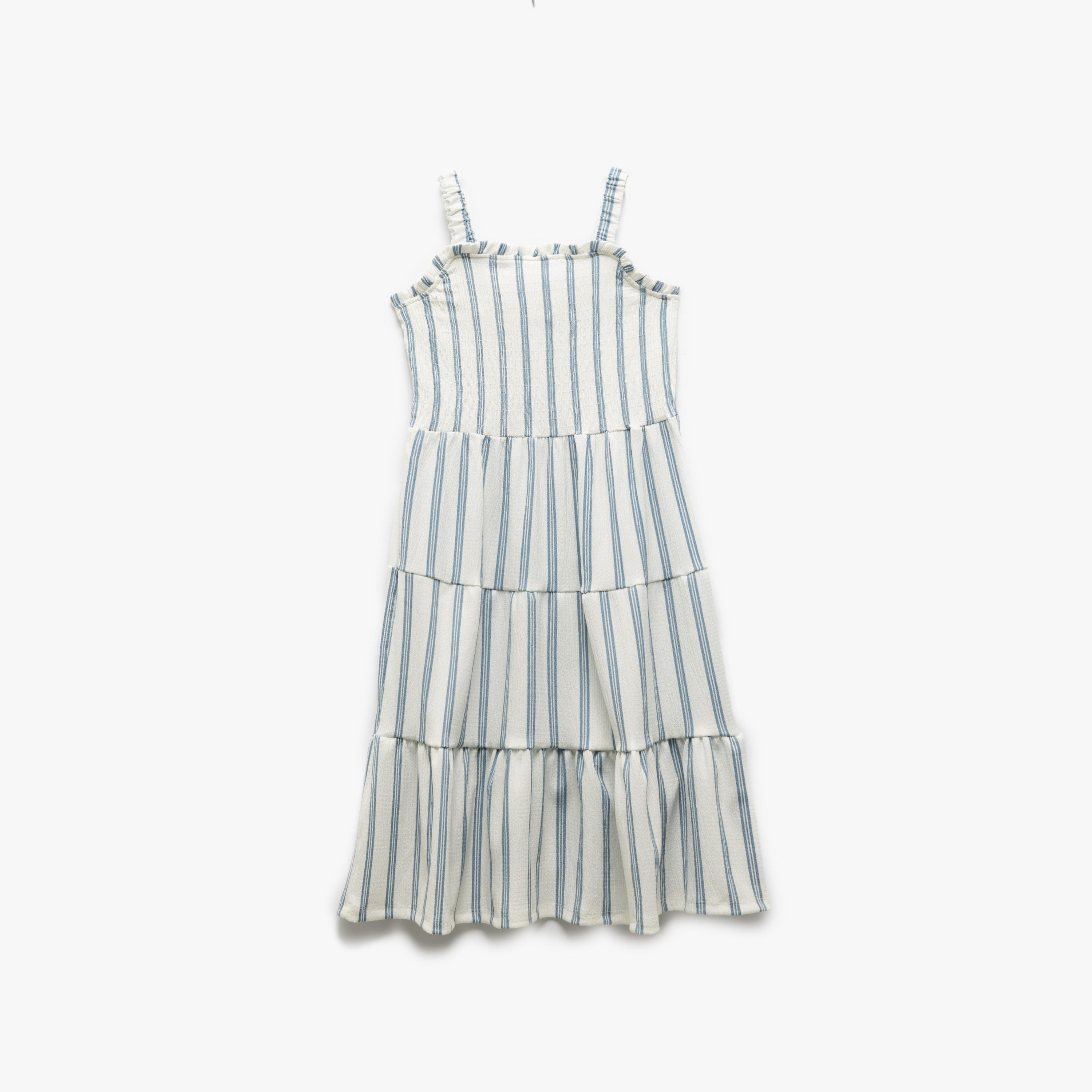 فستان بقصة ايه-لاين بياقة مربعة وبدون أكمام، مخطط من كوتون-girls-clothing-dressesandjumpsuits-image-1