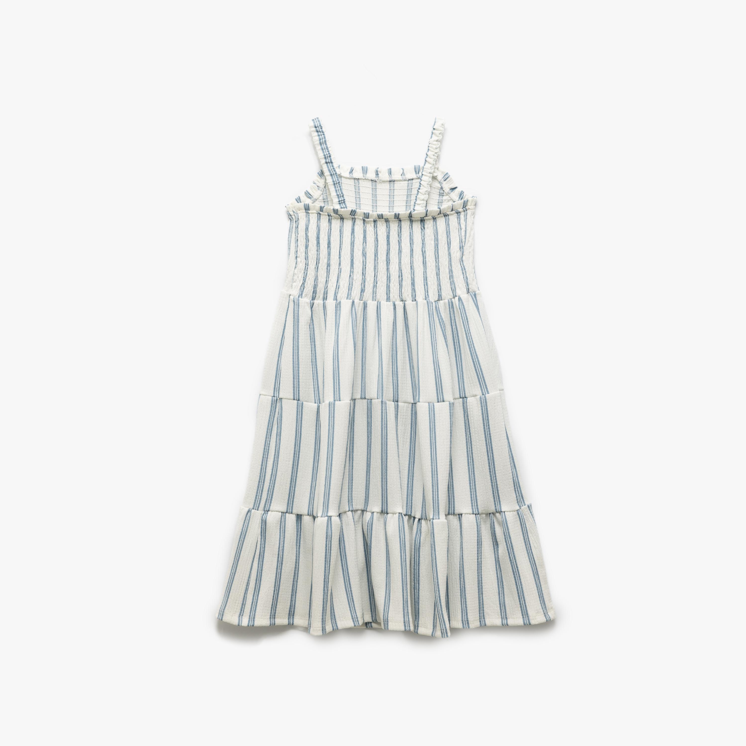 فستان بقصة ايه-لاين بياقة مربعة وبدون أكمام، مخطط من كوتون-girls-clothing-dressesandjumpsuits-image-2