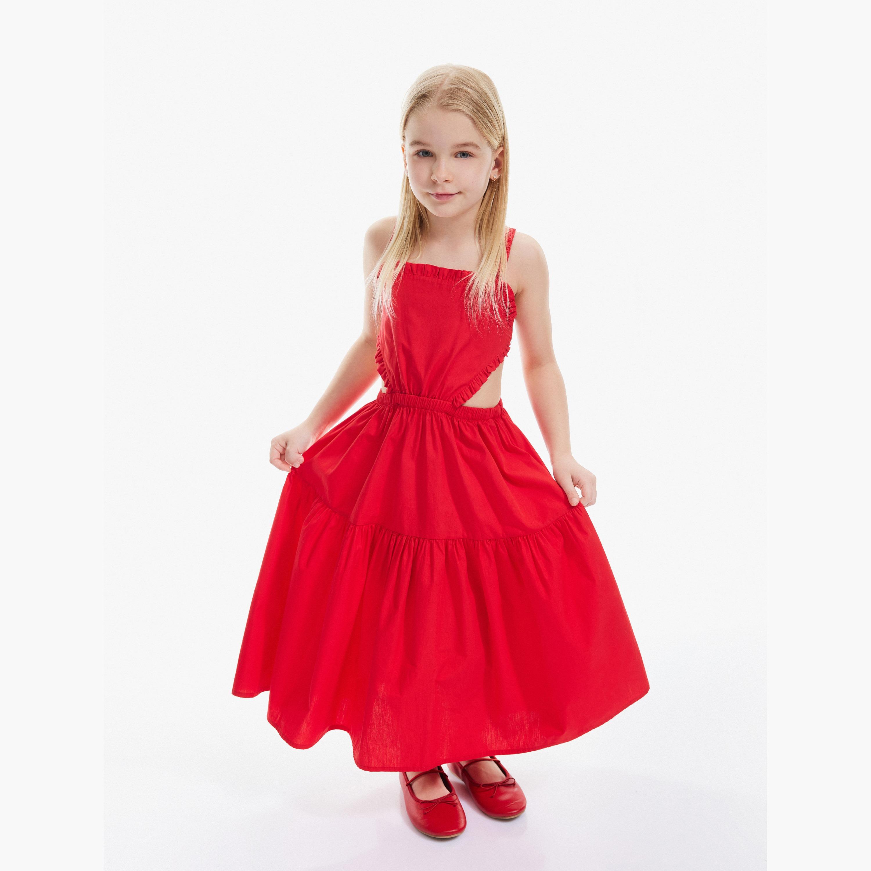 فستان سكايتر بياقة مربعة وبدون أكمام، سادة من كوتون-girls-clothing-dressesandjumpsuits-image-1