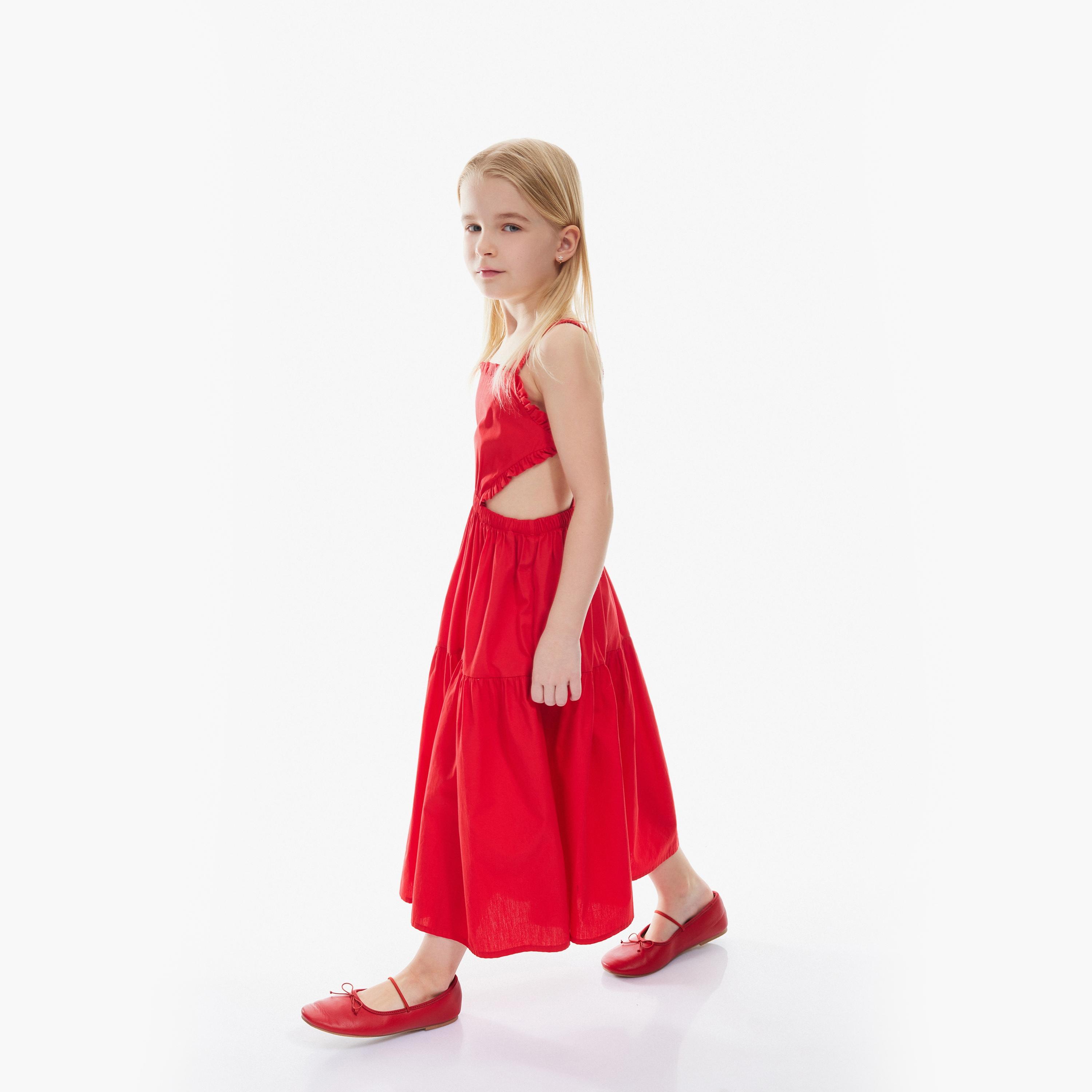 فستان سكايتر بياقة مربعة وبدون أكمام، سادة من كوتون-girls-clothing-dressesandjumpsuits-image-2