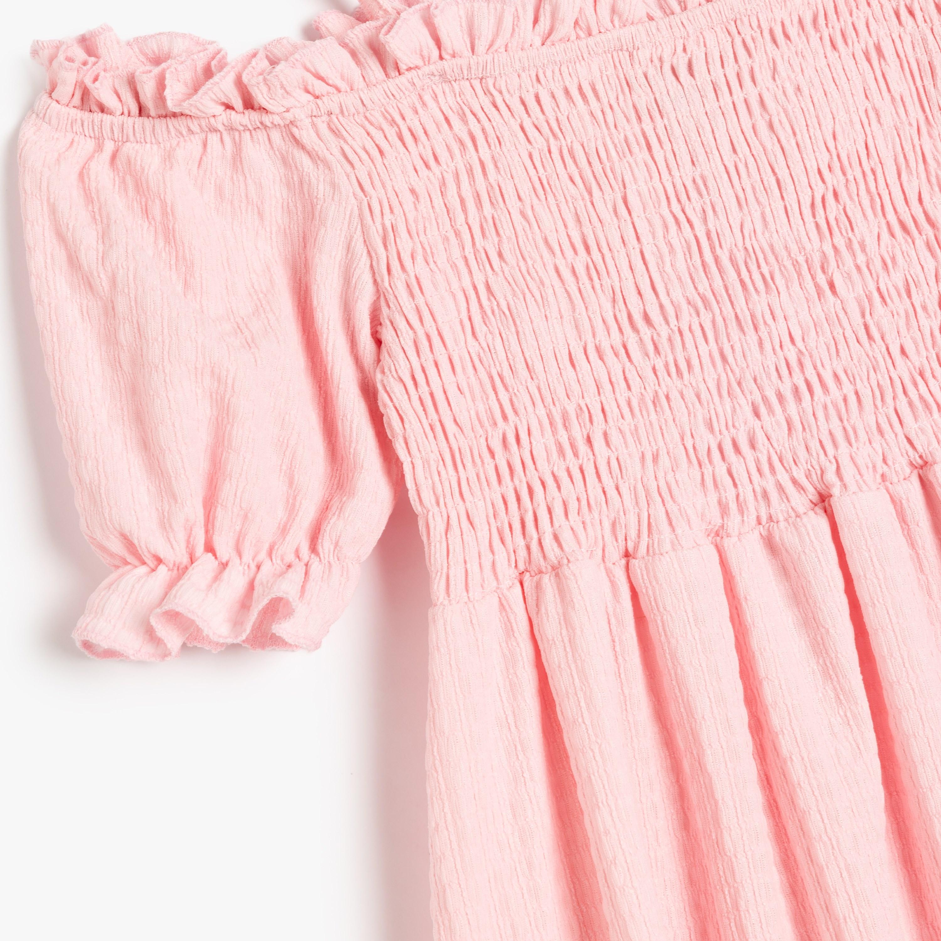 فستان بقصة ايه-لاين بياقة مربعة وأكمام قصيرة، سادة من كوتون-girls-clothing-dressesandjumpsuits-image-3