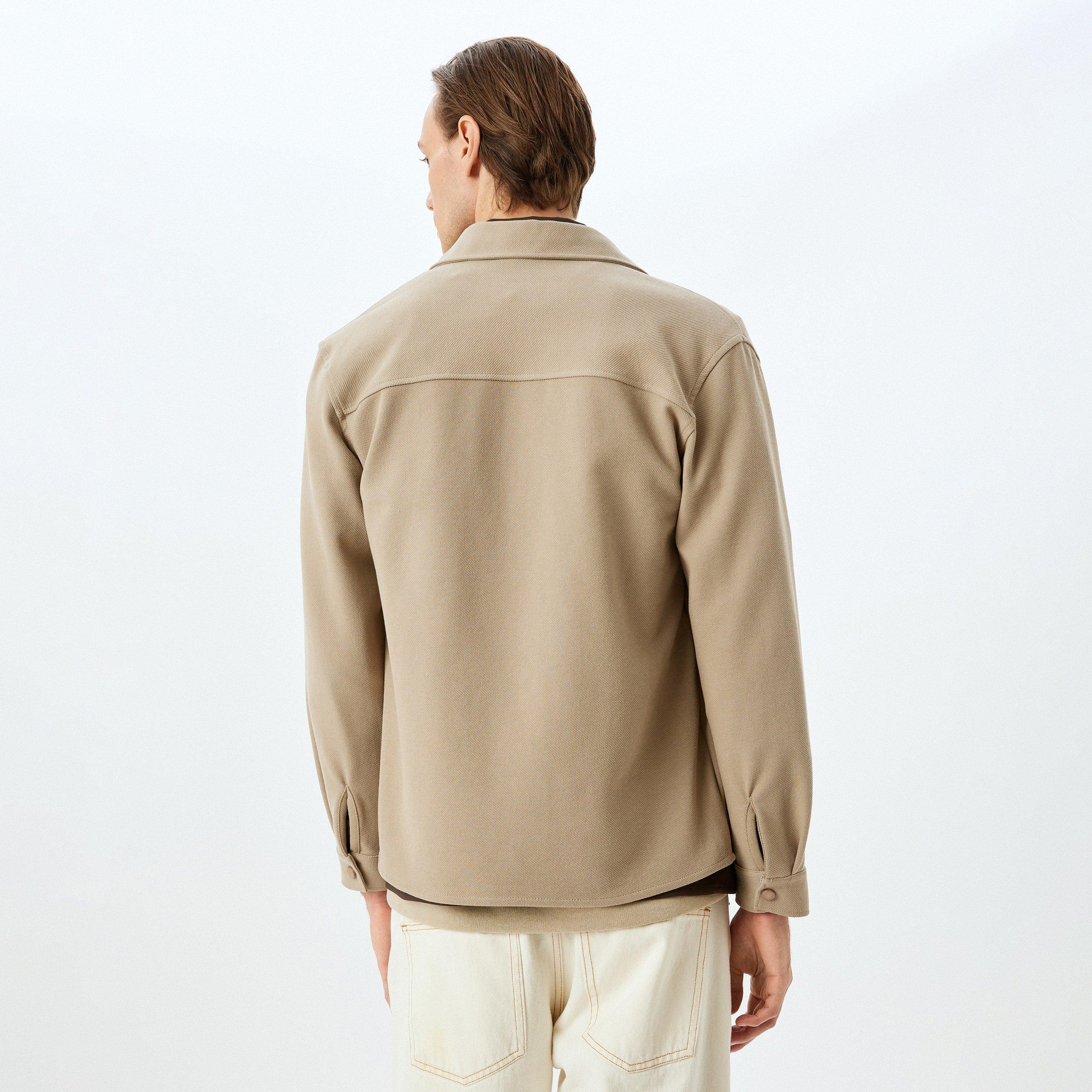 Koton Plain Spread Collar Long Sleeves Men's Shacket-men-clothing-jacketsandblazers-jackets-image-3