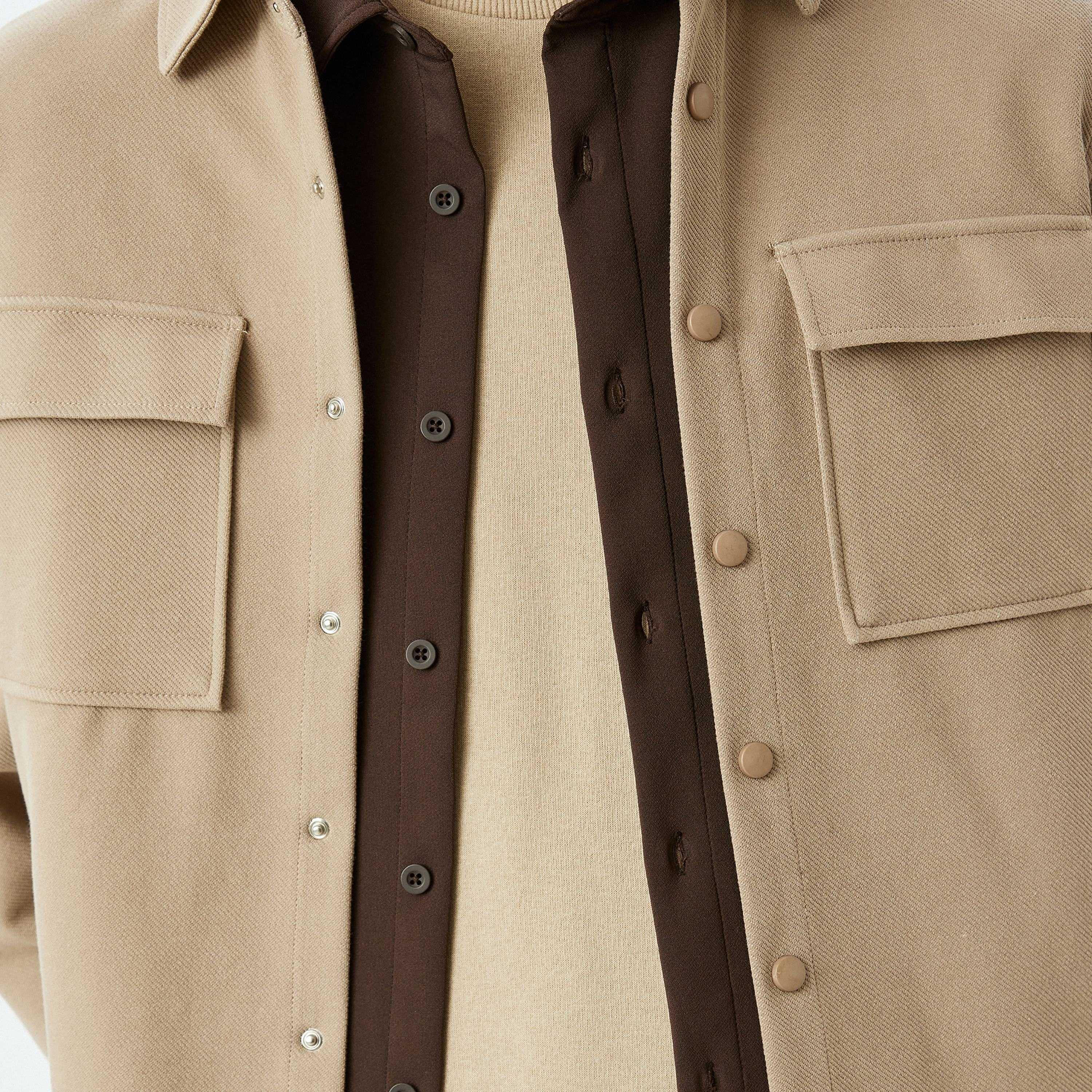 Koton Plain Spread Collar Long Sleeves Men's Shacket-men-clothing-jacketsandblazers-jackets-image-4
