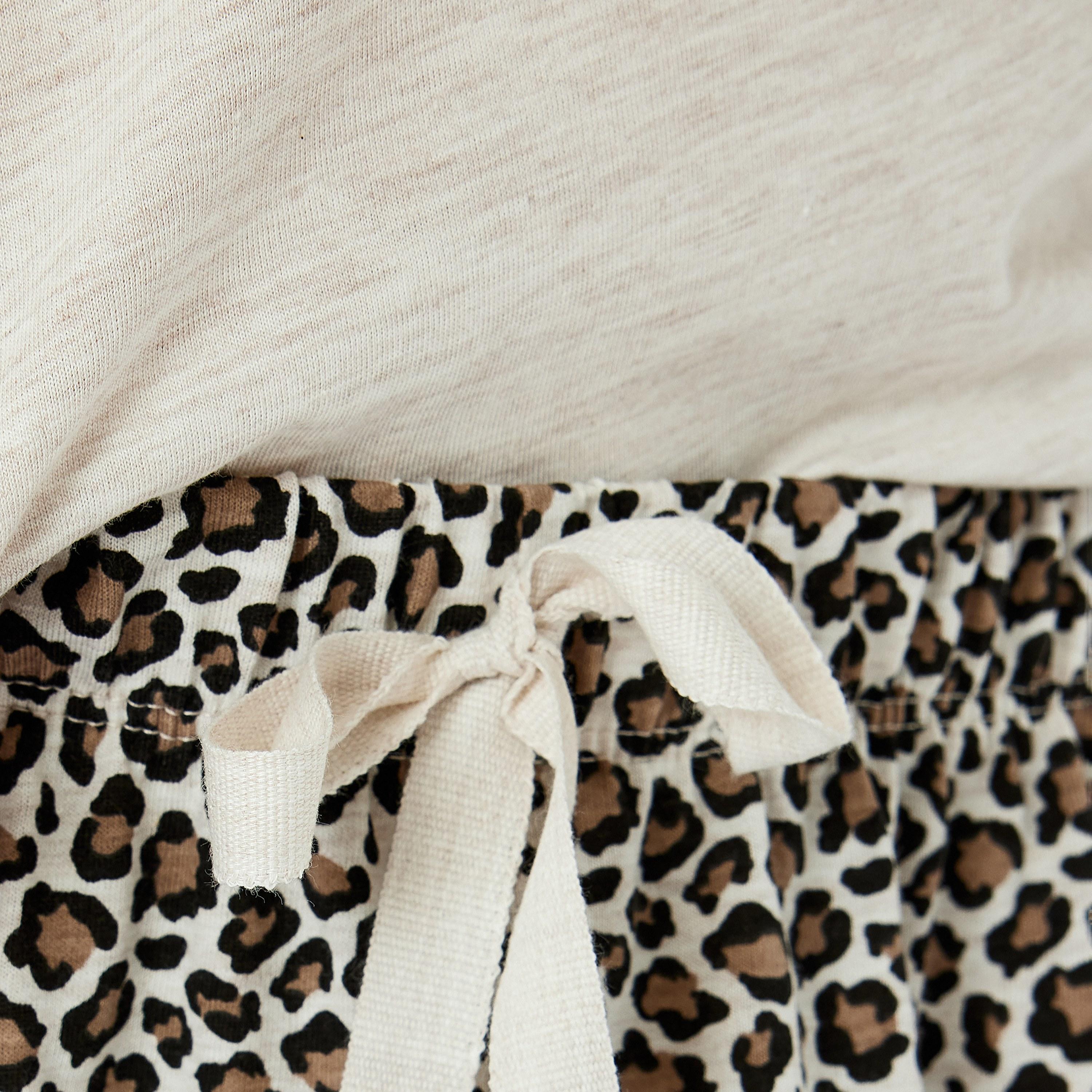 Koton Brown Animal Print Women's T-Shirt and Pyjama Set-women-clothing-nightwear-pyjamas-longsets-image-5