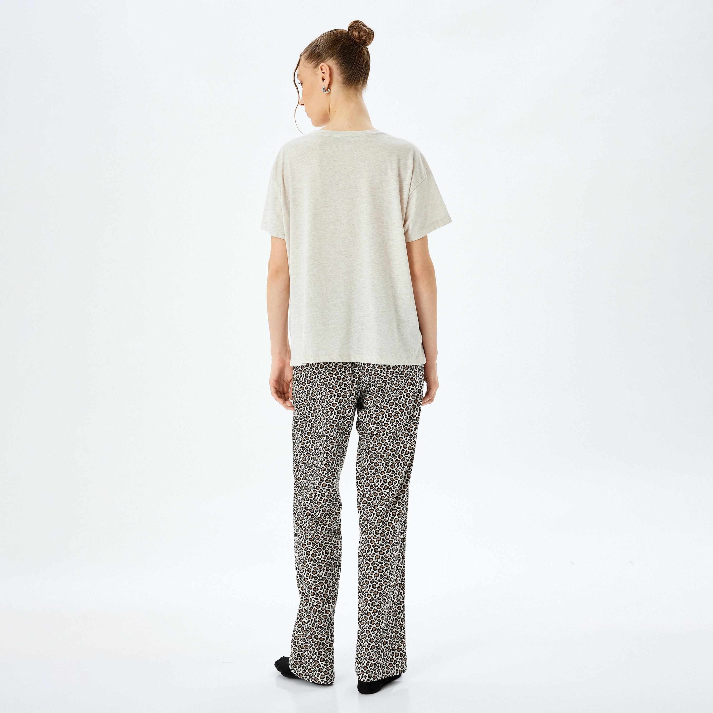 Koton Brown Animal Print Women's T-Shirt and Pyjama Set-women-clothing-nightwear-pyjamas-longsets-image-6