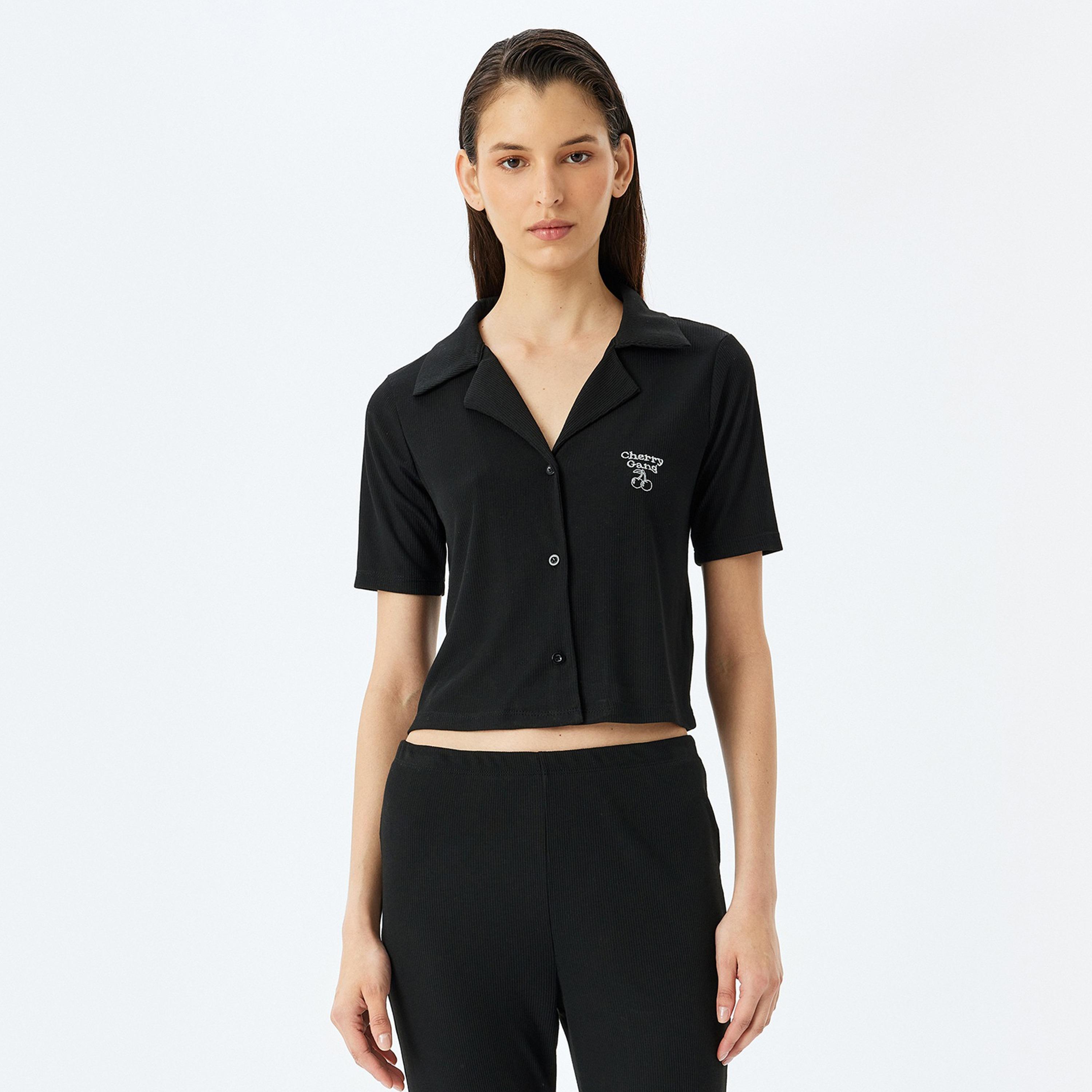 Koton Black Ribbed Women's Shirt and Pyjama Set-women-clothing-nightwear-pyjamas-longsets-image-2