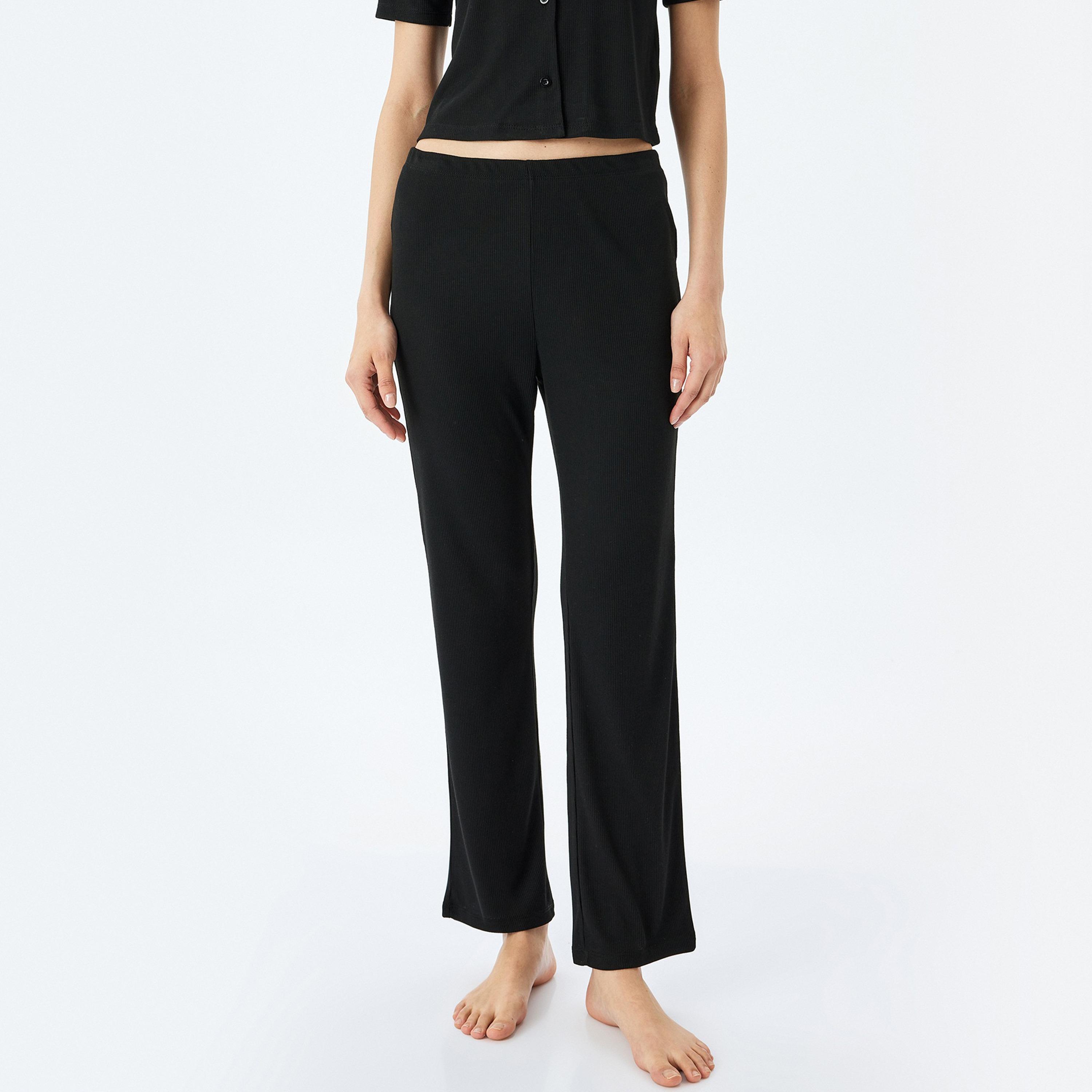 Koton Black Ribbed Women's Shirt and Pyjama Set-women-clothing-nightwear-pyjamas-longsets-image-3