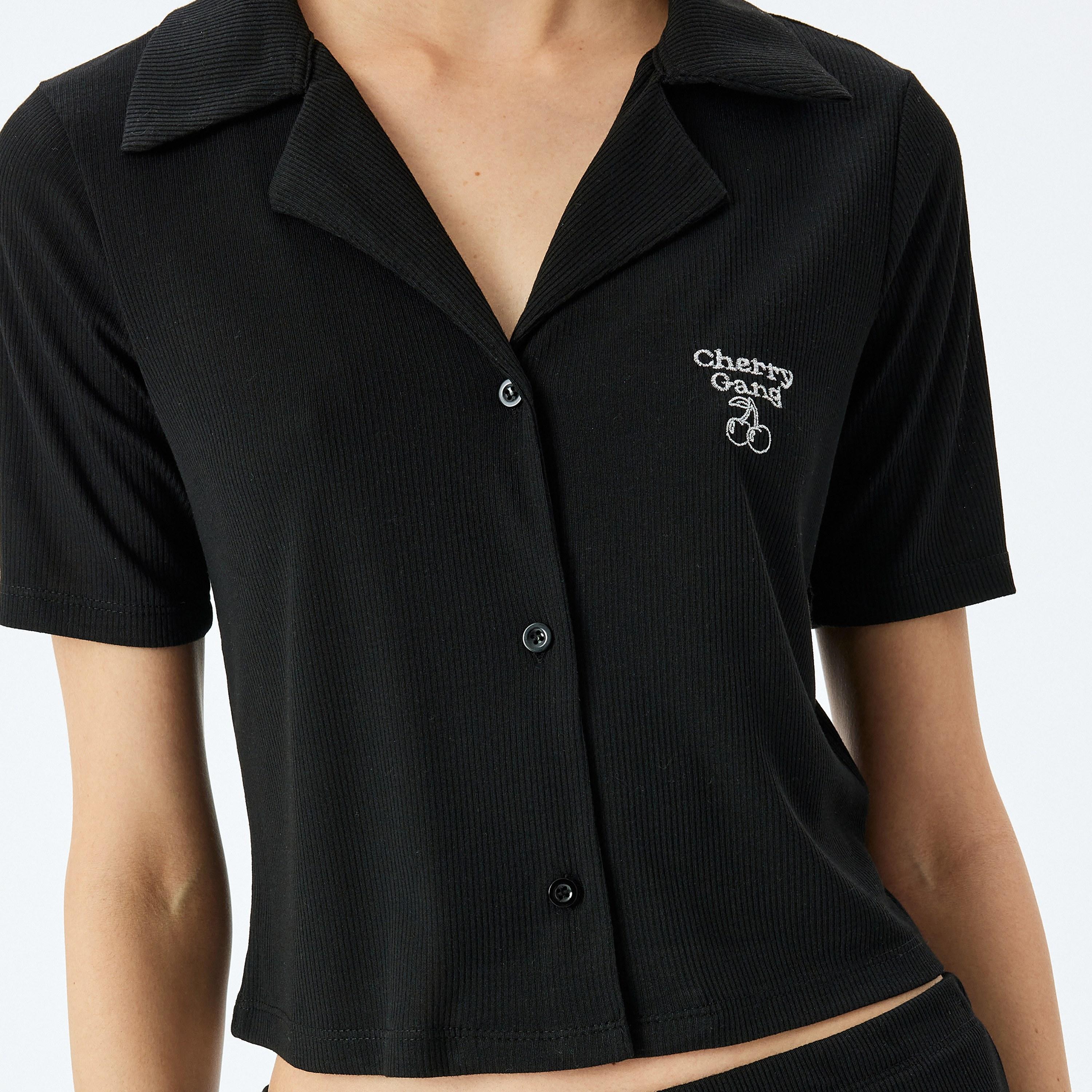 Koton Black Ribbed Women's Shirt and Pyjama Set-women-clothing-nightwear-pyjamas-longsets-image-4