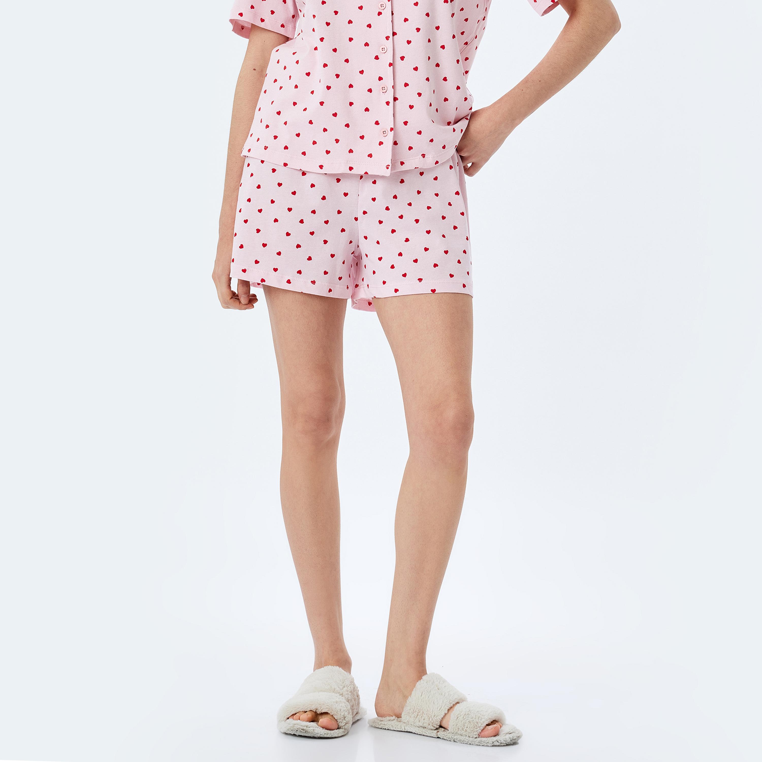 Koton Pink Heart Print Women's Shirt and Shorts Set-women-clothing-nightwear-pyjamas-shortsets-image-3