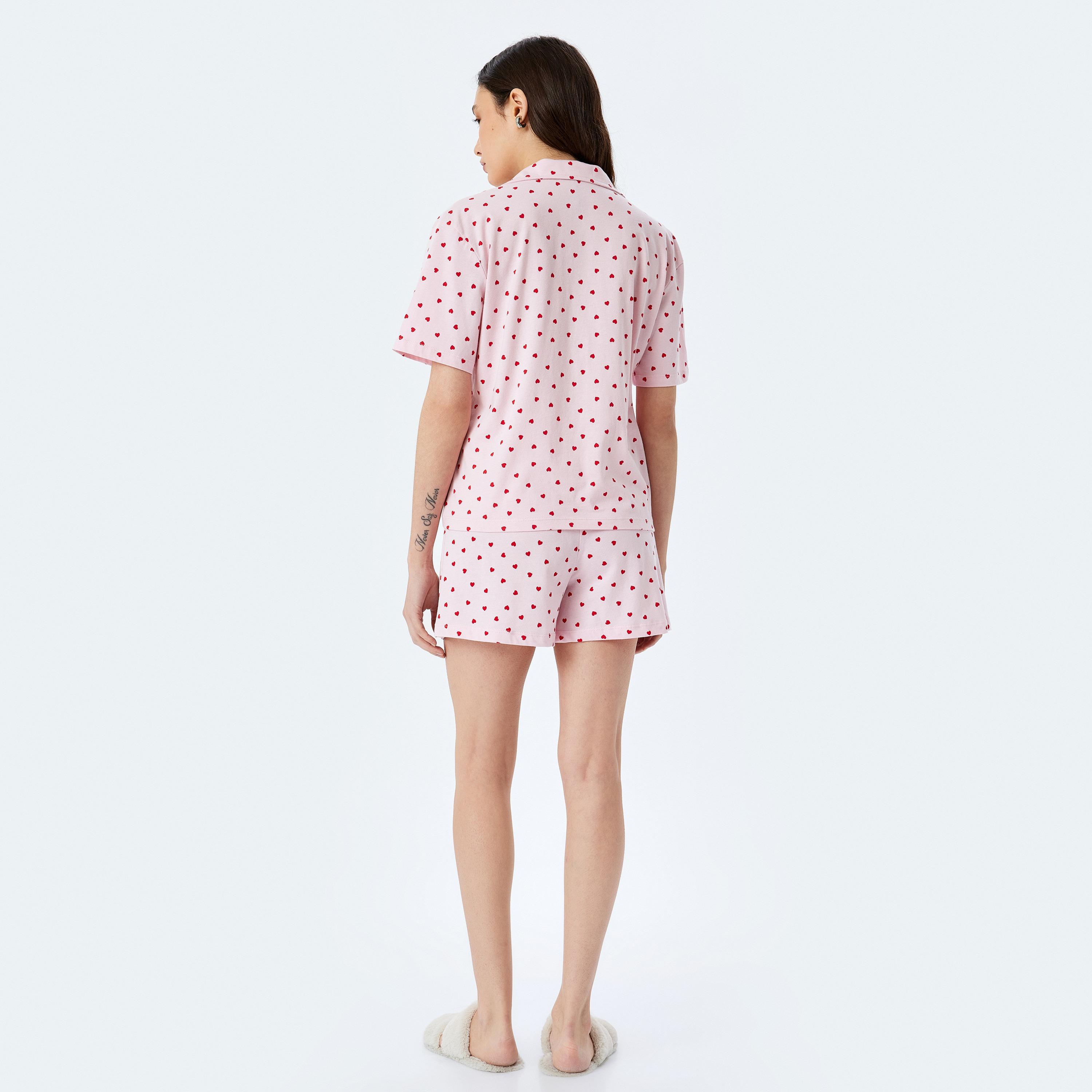 Koton Pink Heart Print Women's Shirt and Shorts Set-women-clothing-nightwear-pyjamas-shortsets-image-6