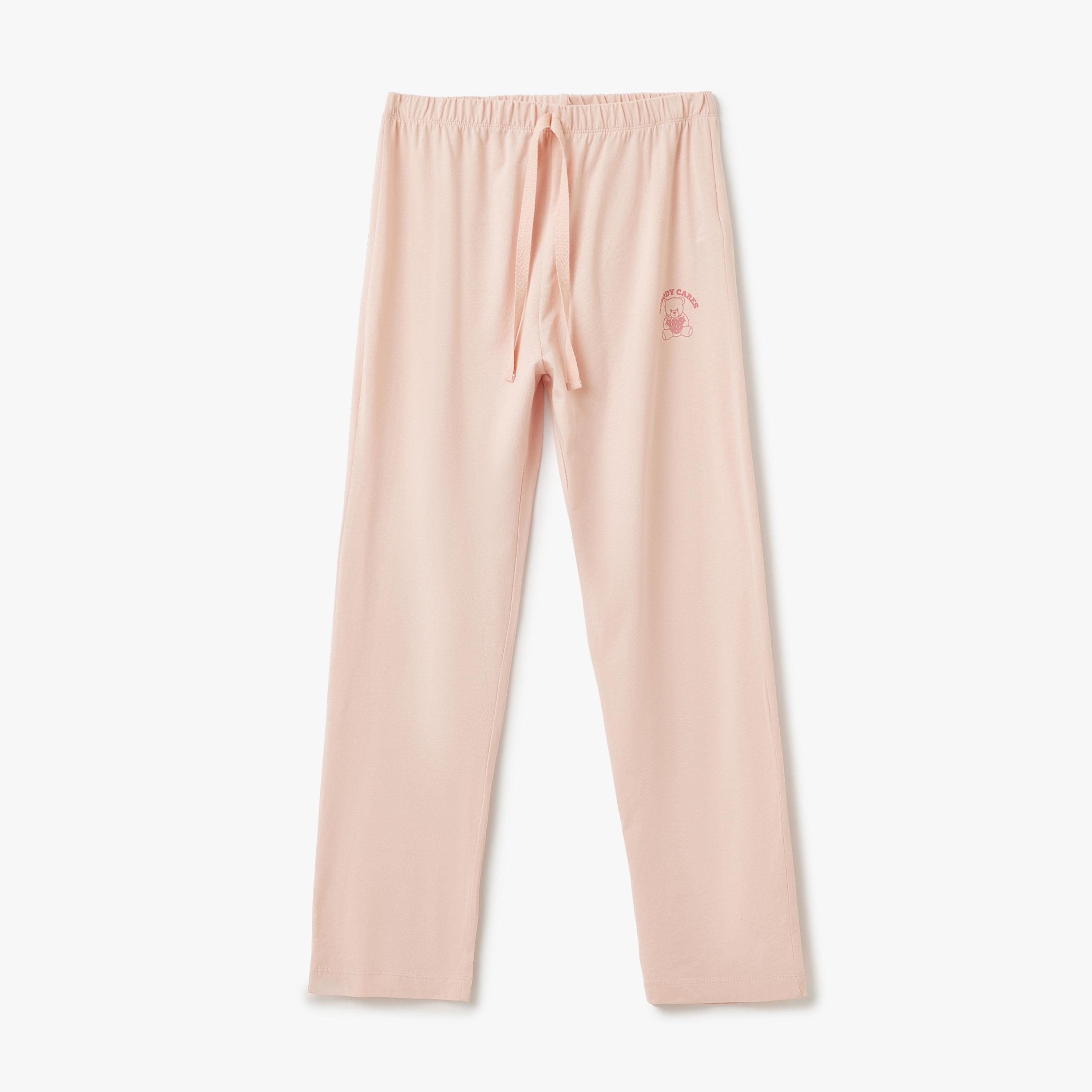 Koton Pink Plain Women's T-Shirt and Pyjama Set-women-clothing-nightwear-pyjamas-longsets-image-3