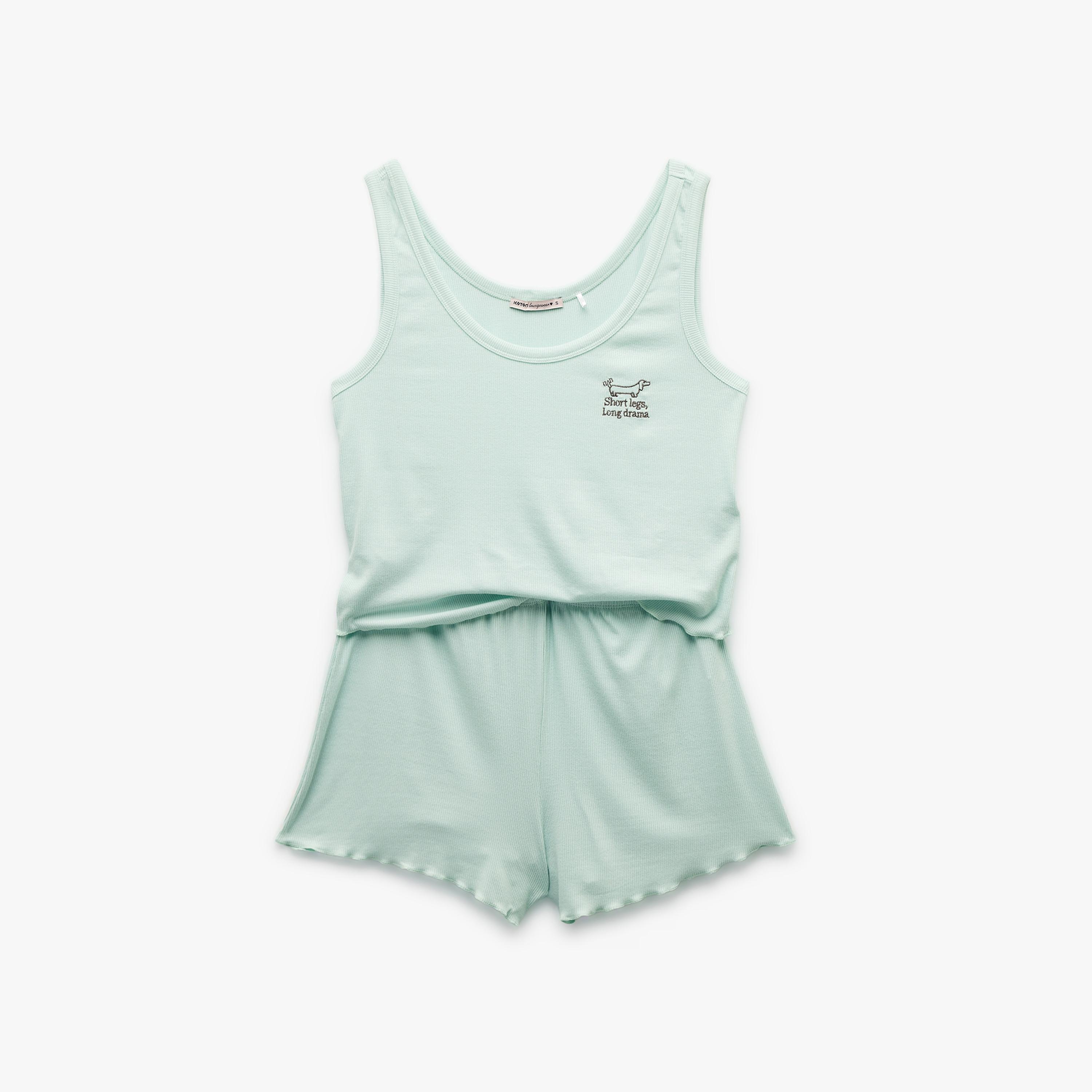 KOTON Plain High-Rise Elasticated Waist Women's Tank Top & Shorts-women-clothing-nightwear-pyjamas-shortsets-image-4