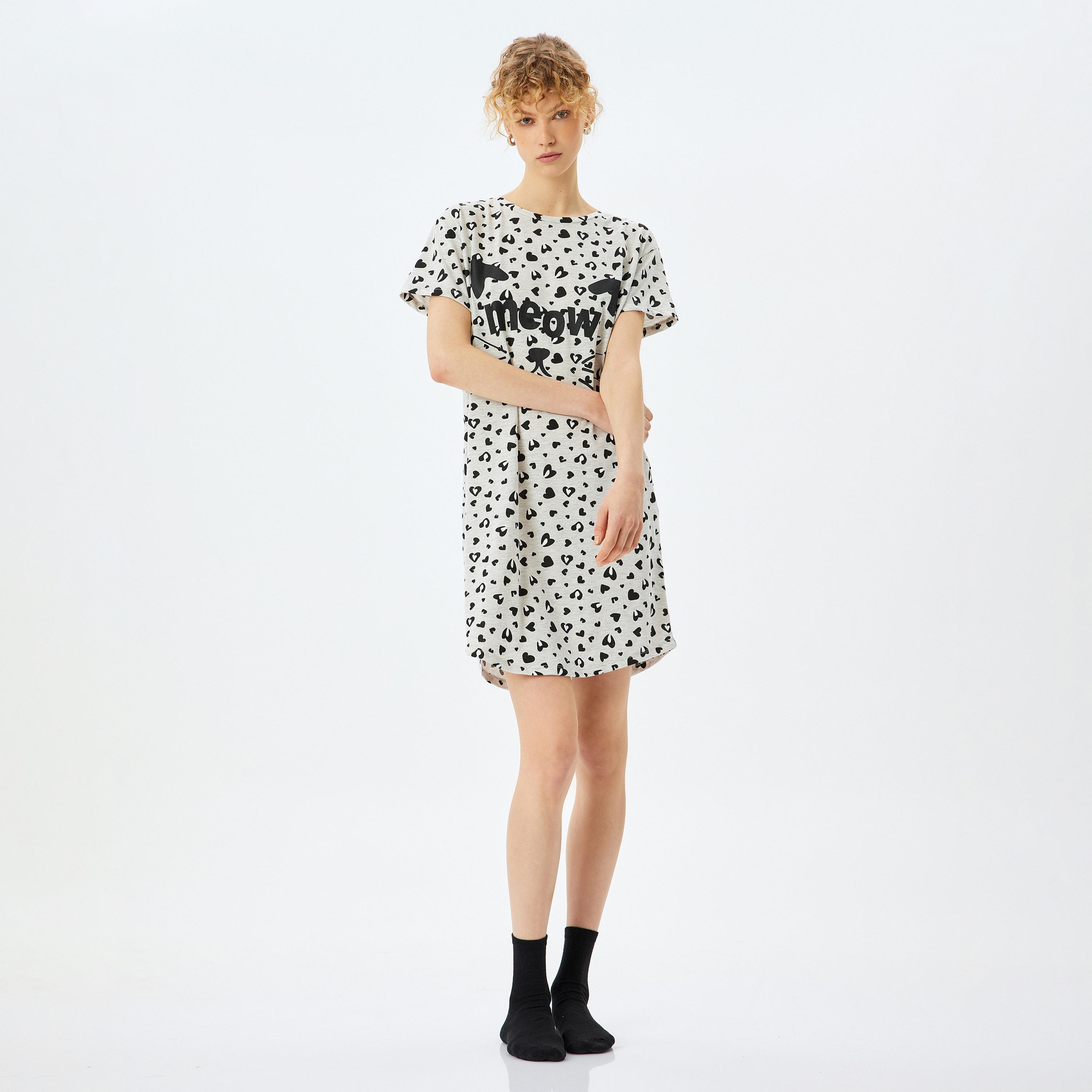 Koton Grey Printed Women's Night Dress-women-clothing-nightwear-nighties-image-2
