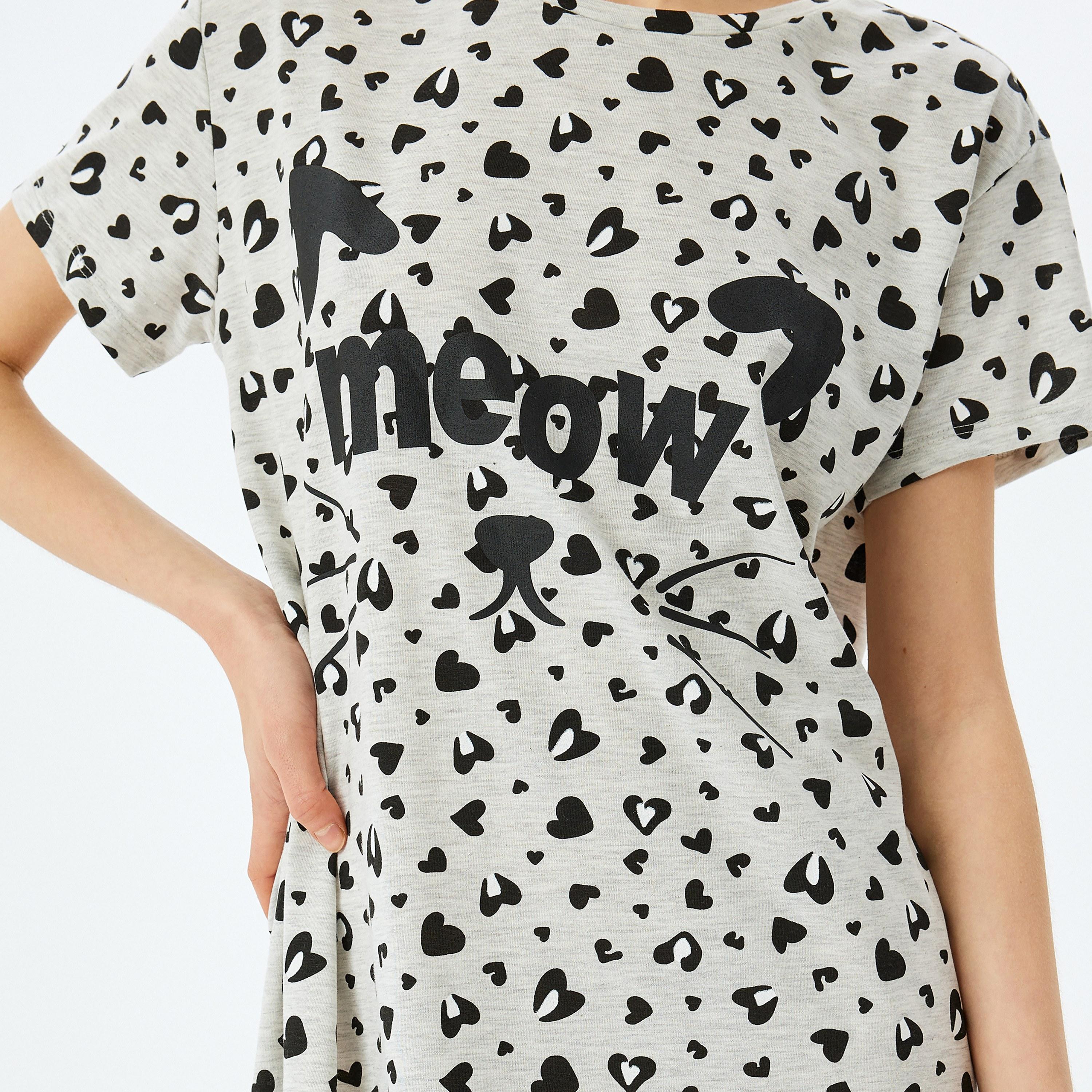 Koton Grey Printed Women's Night Dress-women-clothing-nightwear-nighties-image-4